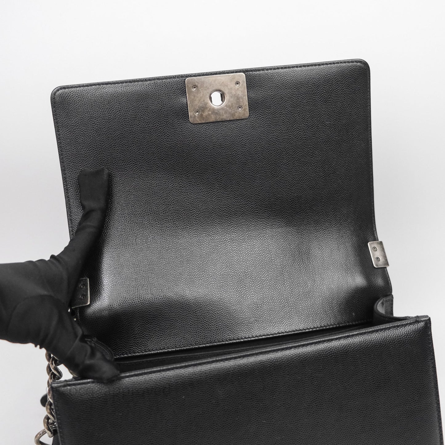 Chanel Quilted Medium Boy Black Caviar Ruthenium Hardware