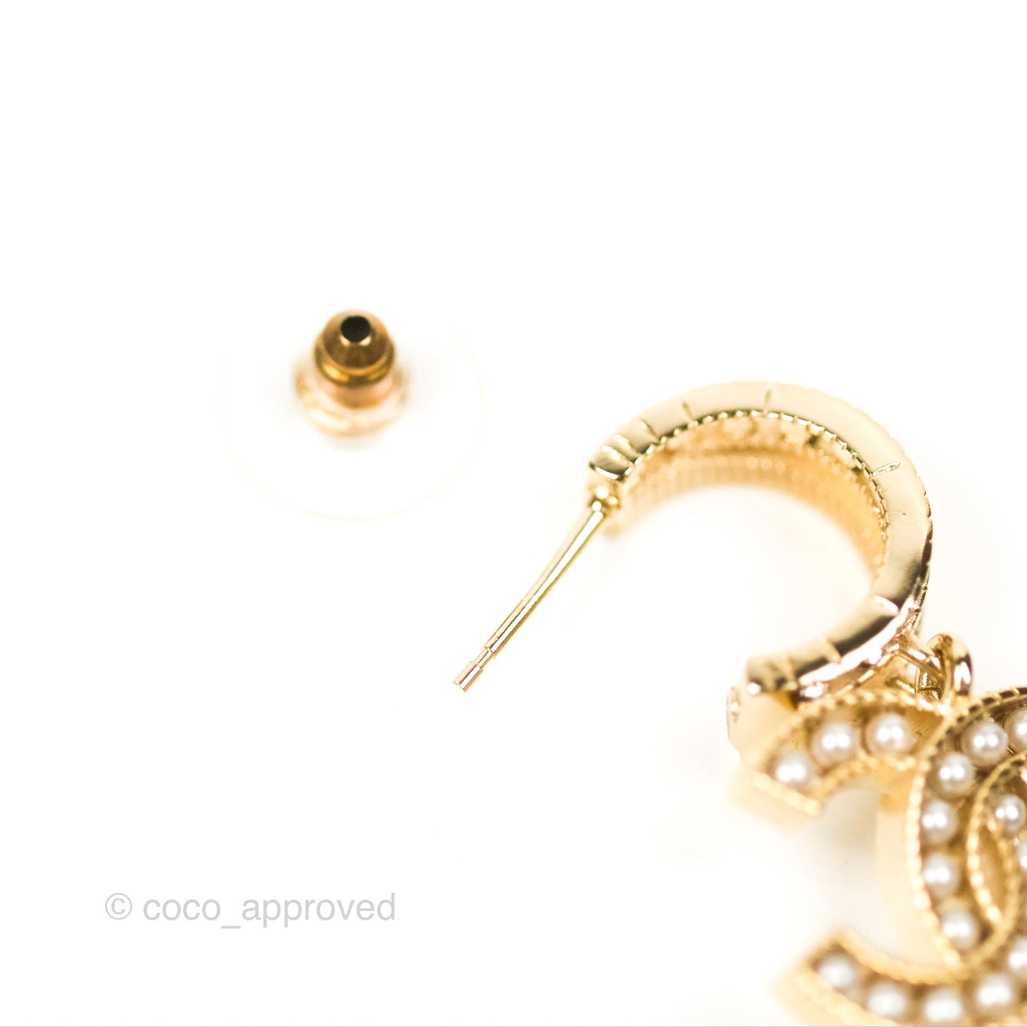 Chanel Pearl CC Crystal Double Hoop Earrings Gold Tone 21B