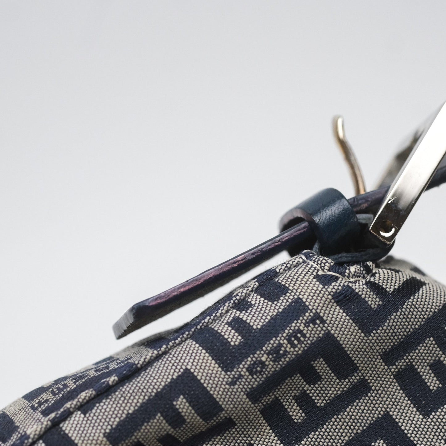 Fendi Vintage Baguette Shoulder Bag Grey/ Navy Canvas