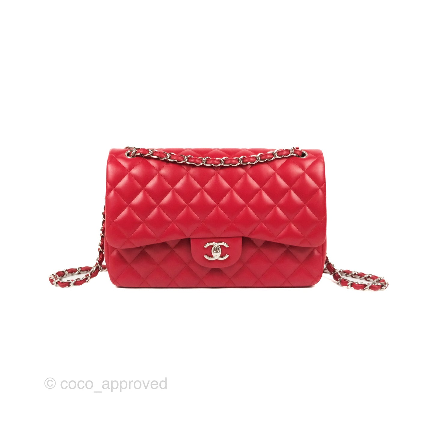 Chanel Jumbo Double Flap Red Lambskin Silver Hardware⁣⁣