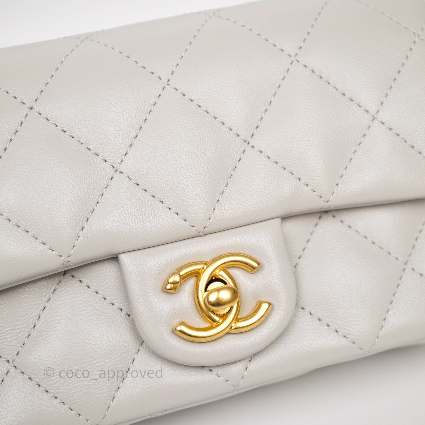 Chanel Heart Crush Mini Flap Bag Light Grey Lambskin Aged Gold Hardware 24P