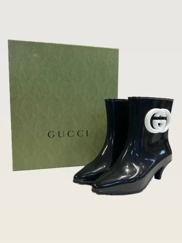Luxury Gucci Trending 2025 Interlocking G Shiny Rubber Ankle Middle Boots Black