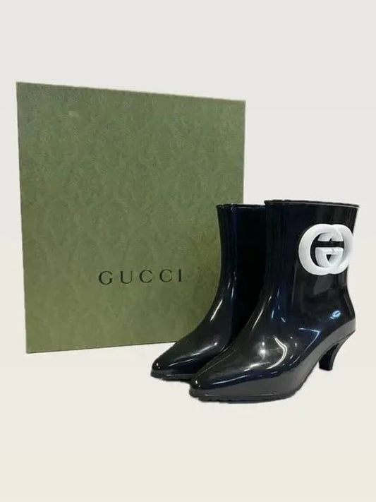 Luxury Gucci Trending 2025 Interlocking G Shiny Rubber Ankle Middle Boots Black