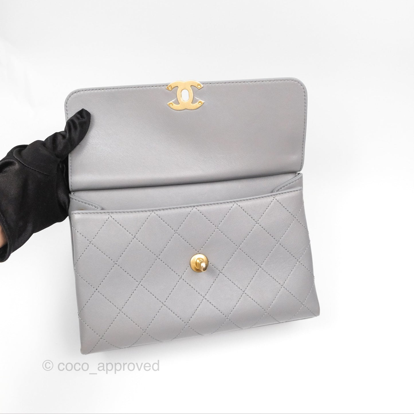 Chanel Small Quilted Coco Luxe Flap Bag Grey Calfskin Aged Gold Hardware