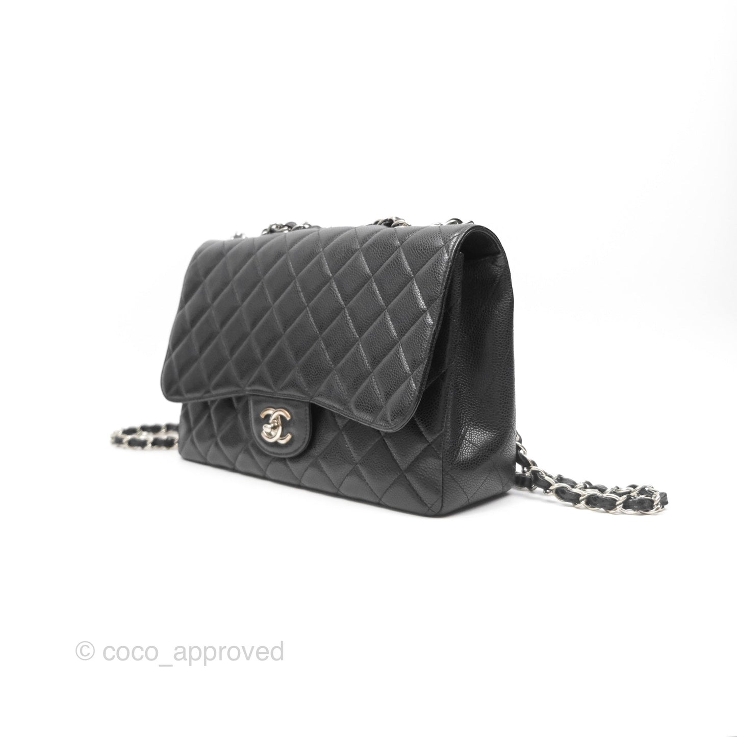 Chanel Jumbo Single Flap Quilted Black Caviar Silver Hardware