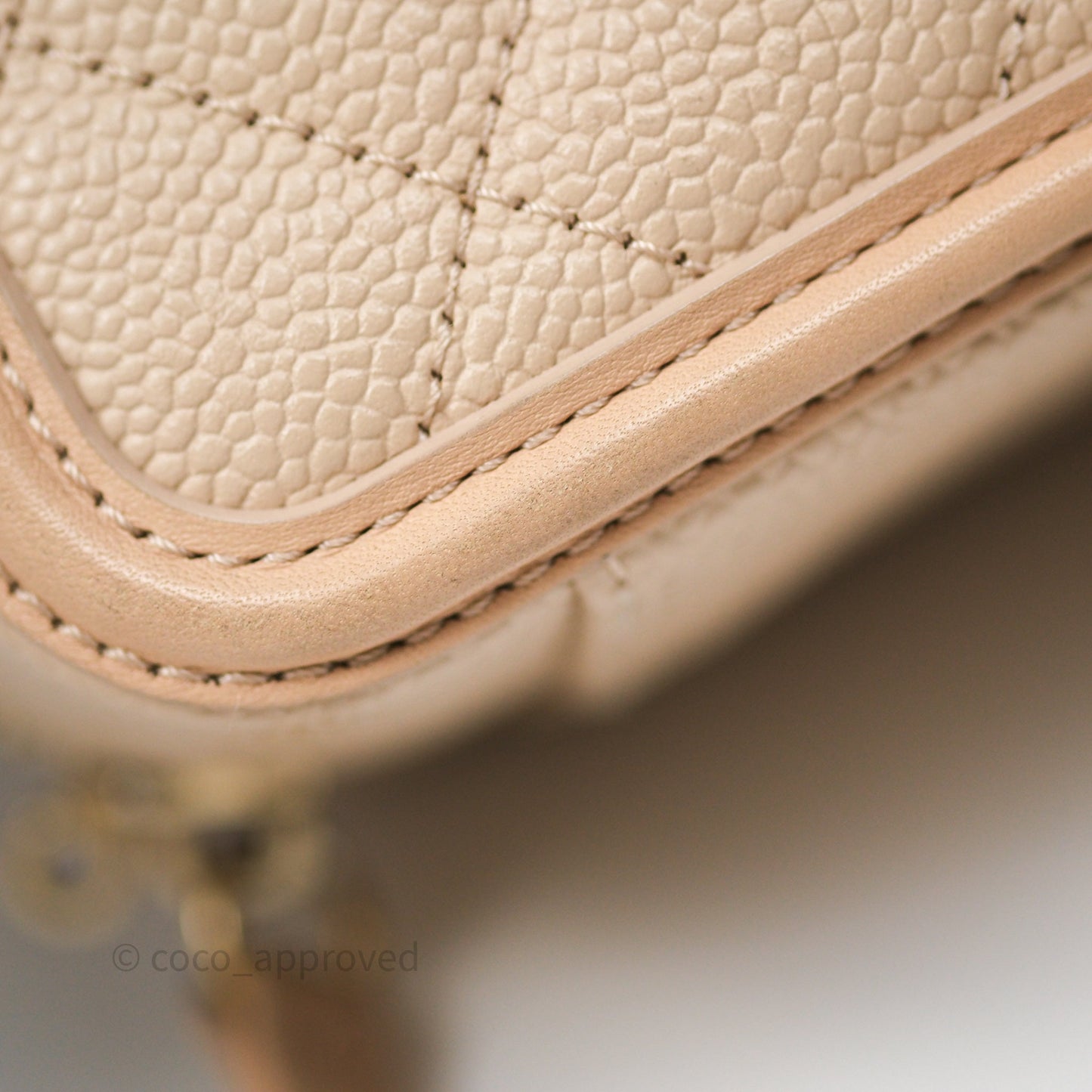 Chanel Quilted Small CC Filigree Vanity Case Beige Caviar Gold Hardware