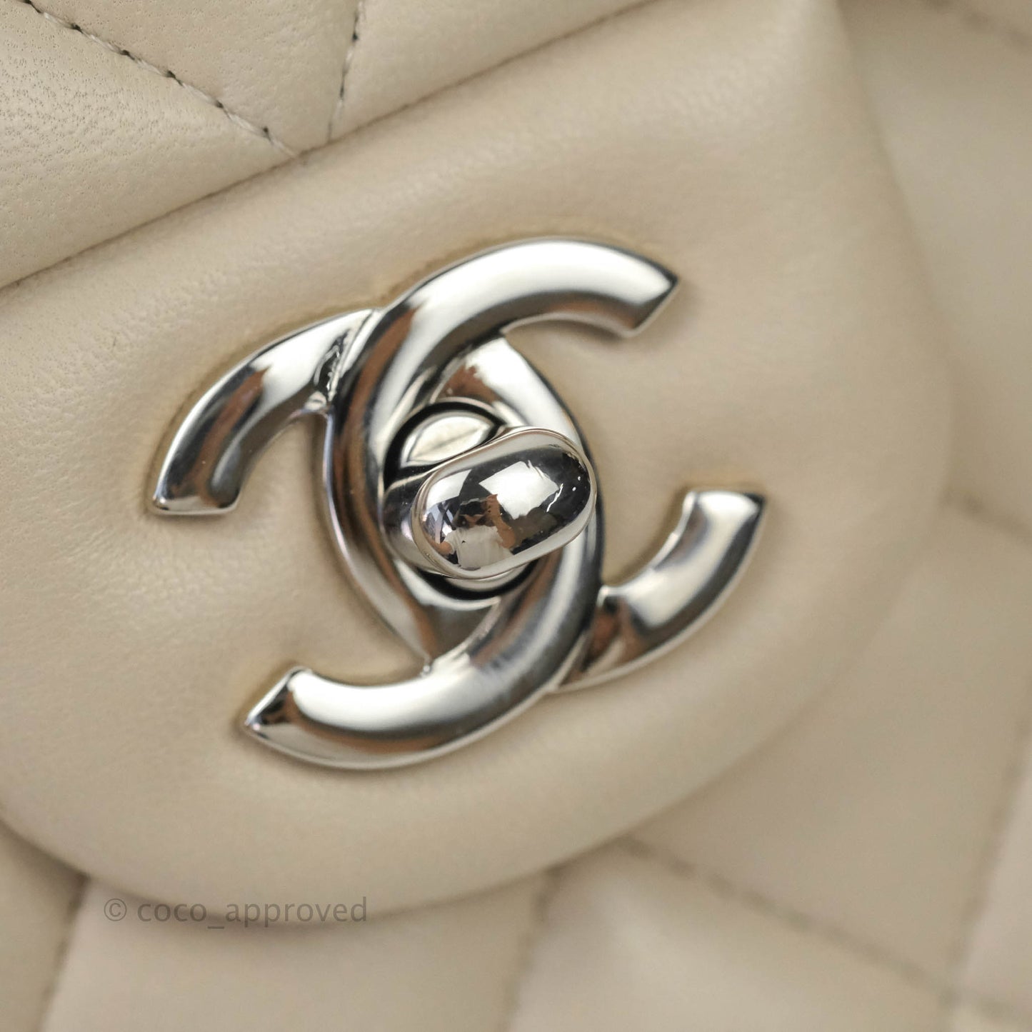 Chanel Classic M/L Medium Double Flap Cream Lambskin Silver Hardware