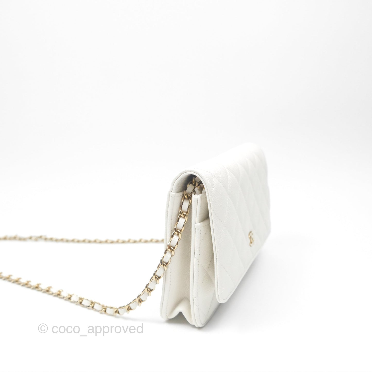 Chanel Classic Quilted Wallet On Chain WOC White Caviar Gold Hardware