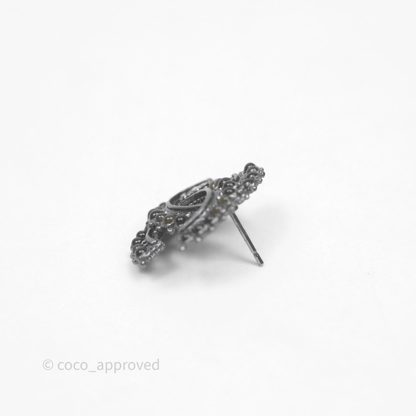 Chanel Resin Stone CC Earrings Ruthenium Hardware 14A