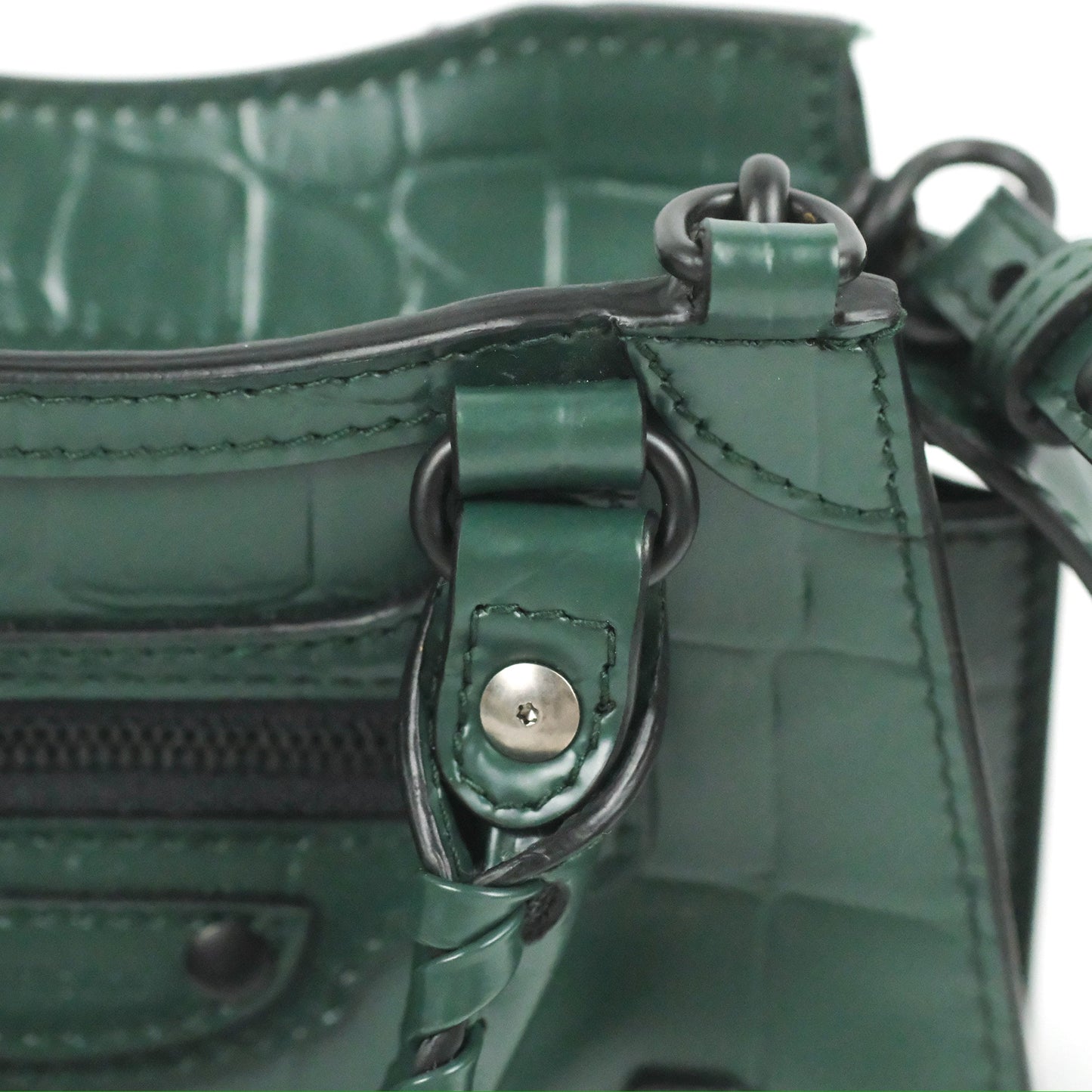 Balenciaga Mini Neo Classic City Bag Green Croc Embossed