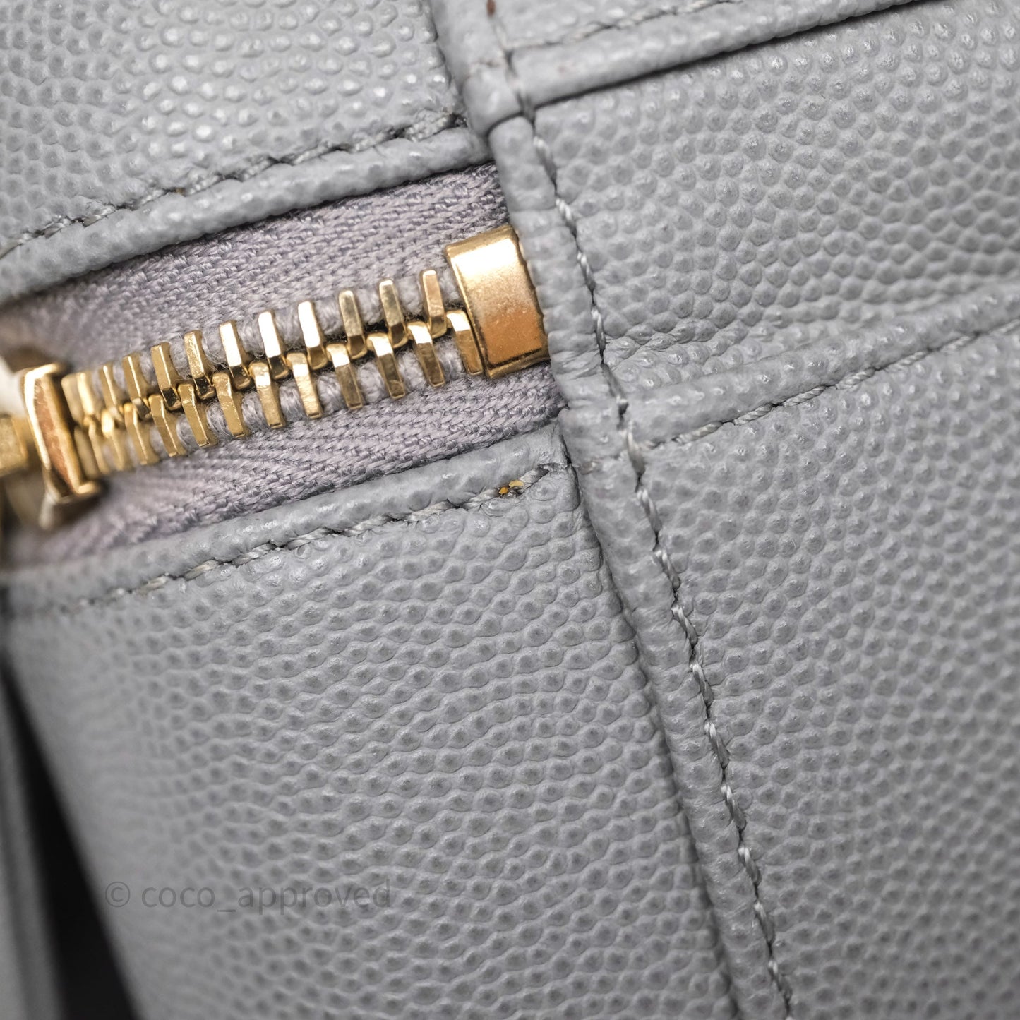 Chanel Medium CC Filigree Vanity Case Quilted Grey Caviar Gold Hardware