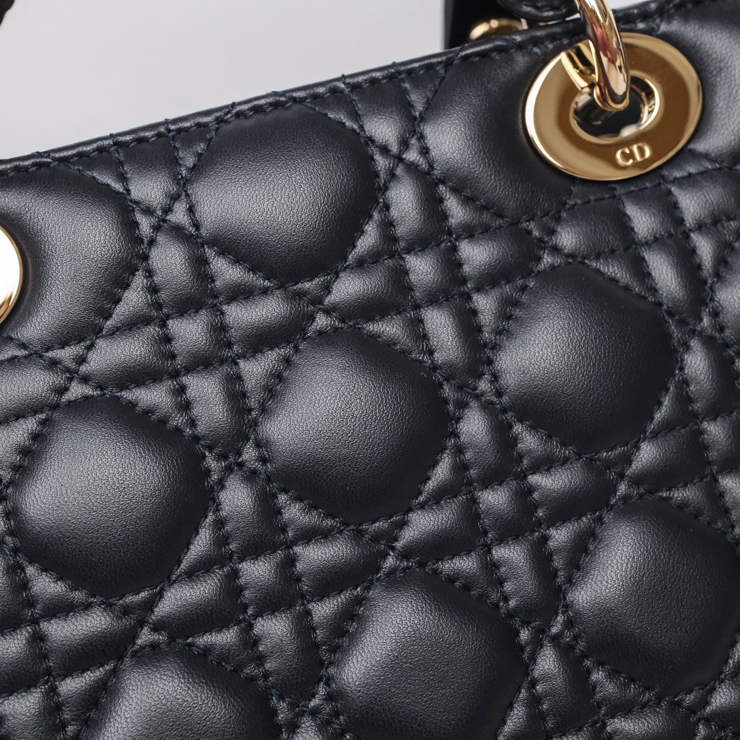 Christian Dior Medium Lady Dior Navy Lambskin Gold Hardware