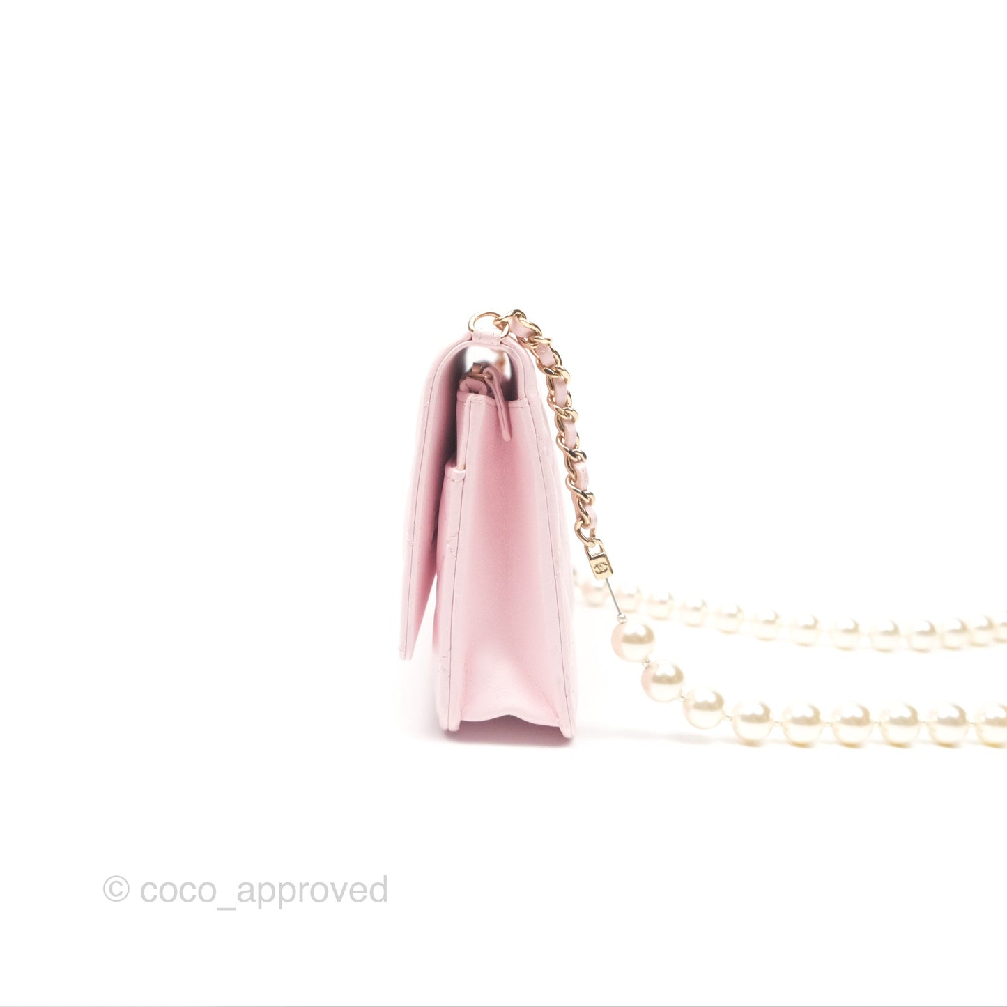 Chanel Wallet On Chain WOC Pearl Chain Iridescent Light Pink Lambskin Gold Hardware