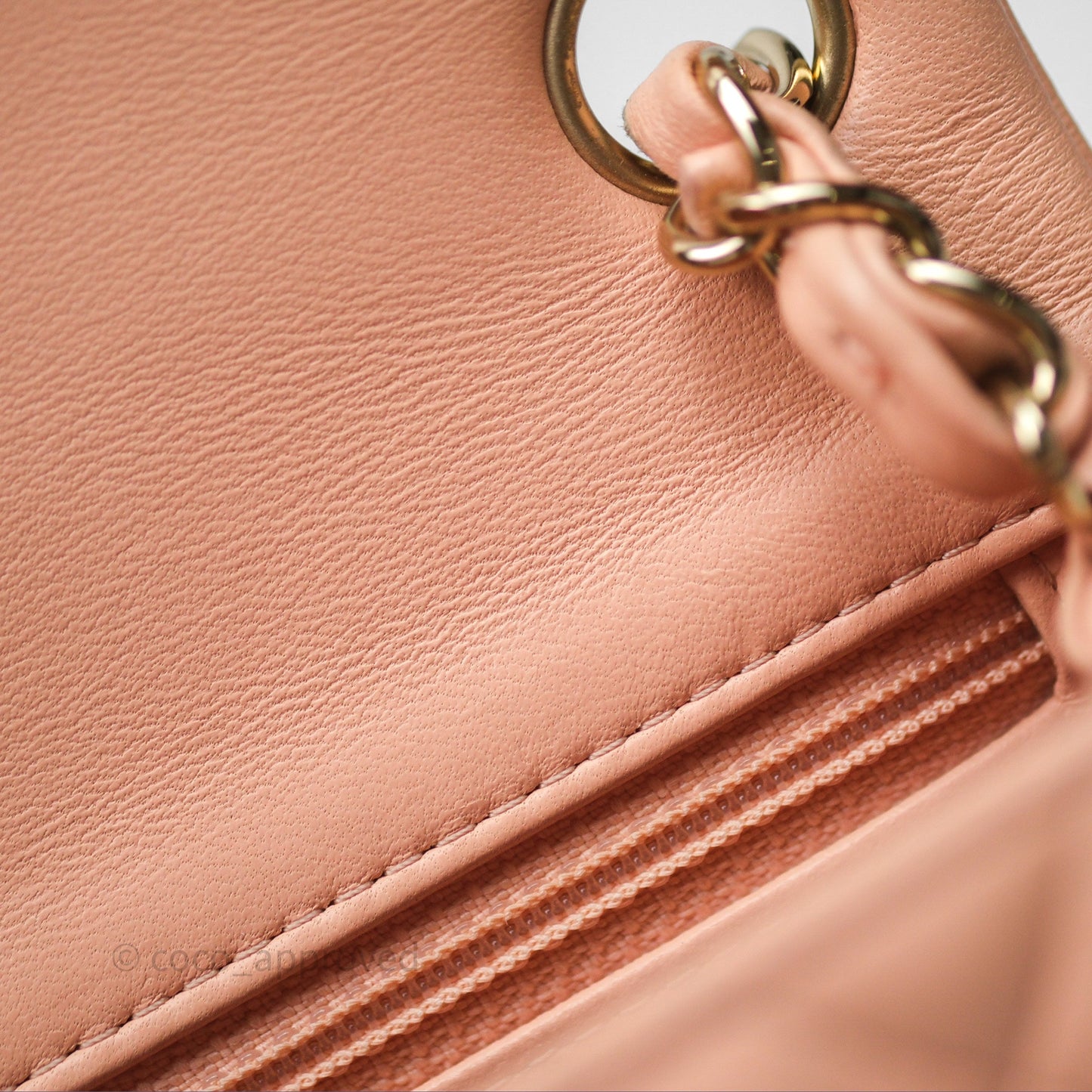 Chanel Mini Square Flap Quilted Beige Pink Lambskin Gold Hardware