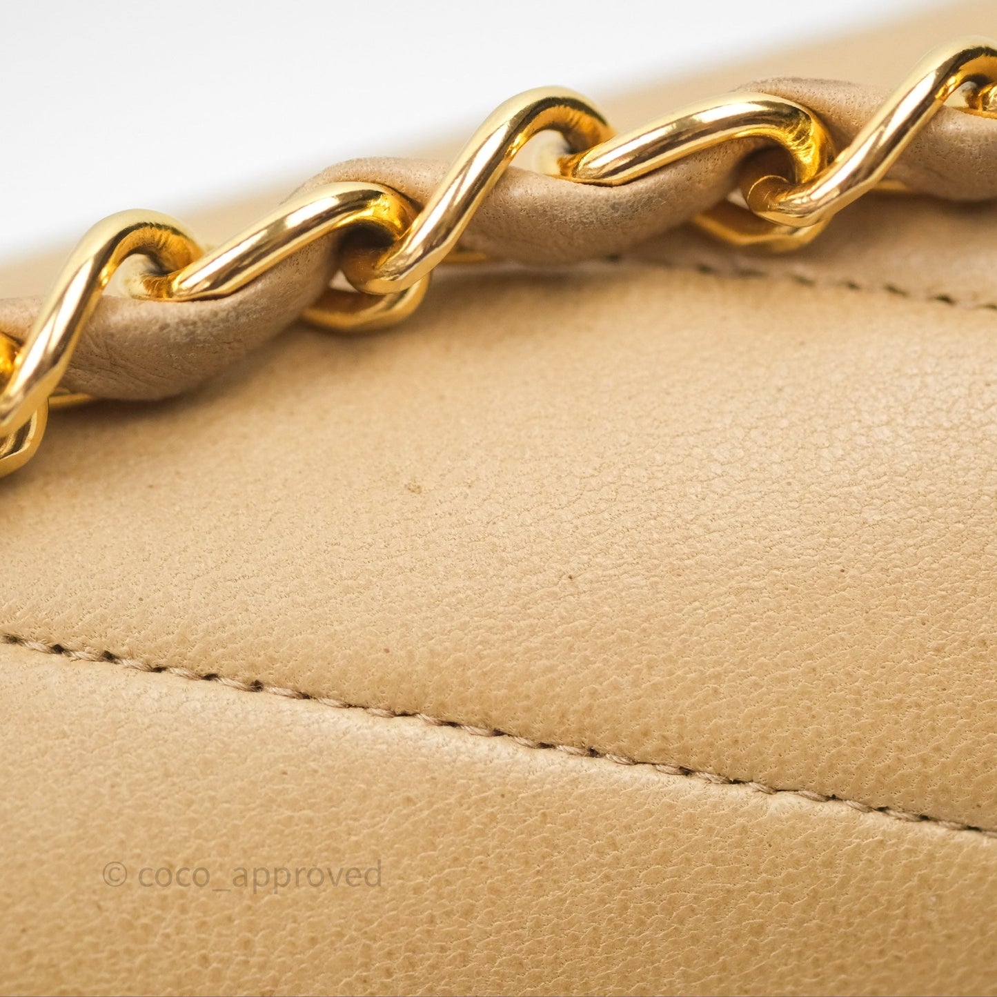Chanel Vintage Medium Flap Chevron Beige Lambskin 24K Gold Hardware