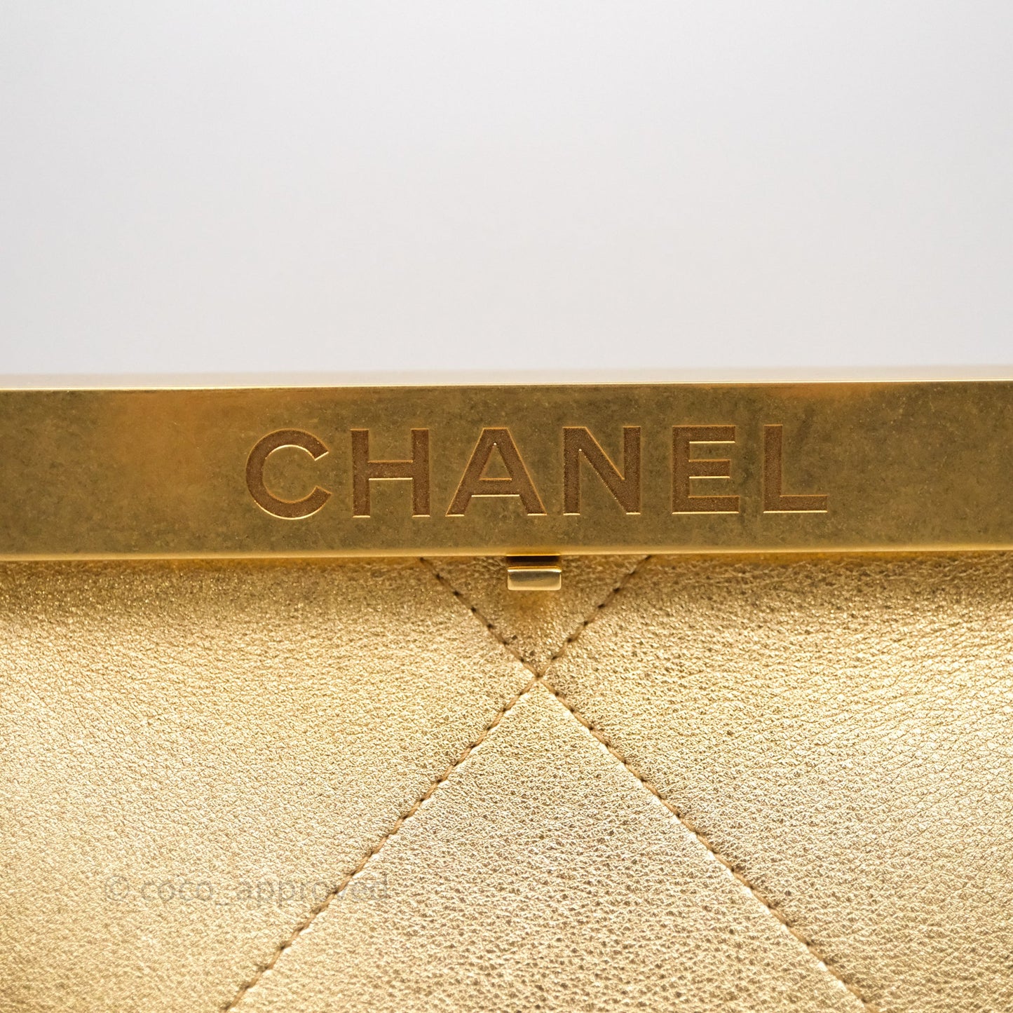Chanel Calfskin Kiss Lock Frame Gold Bag