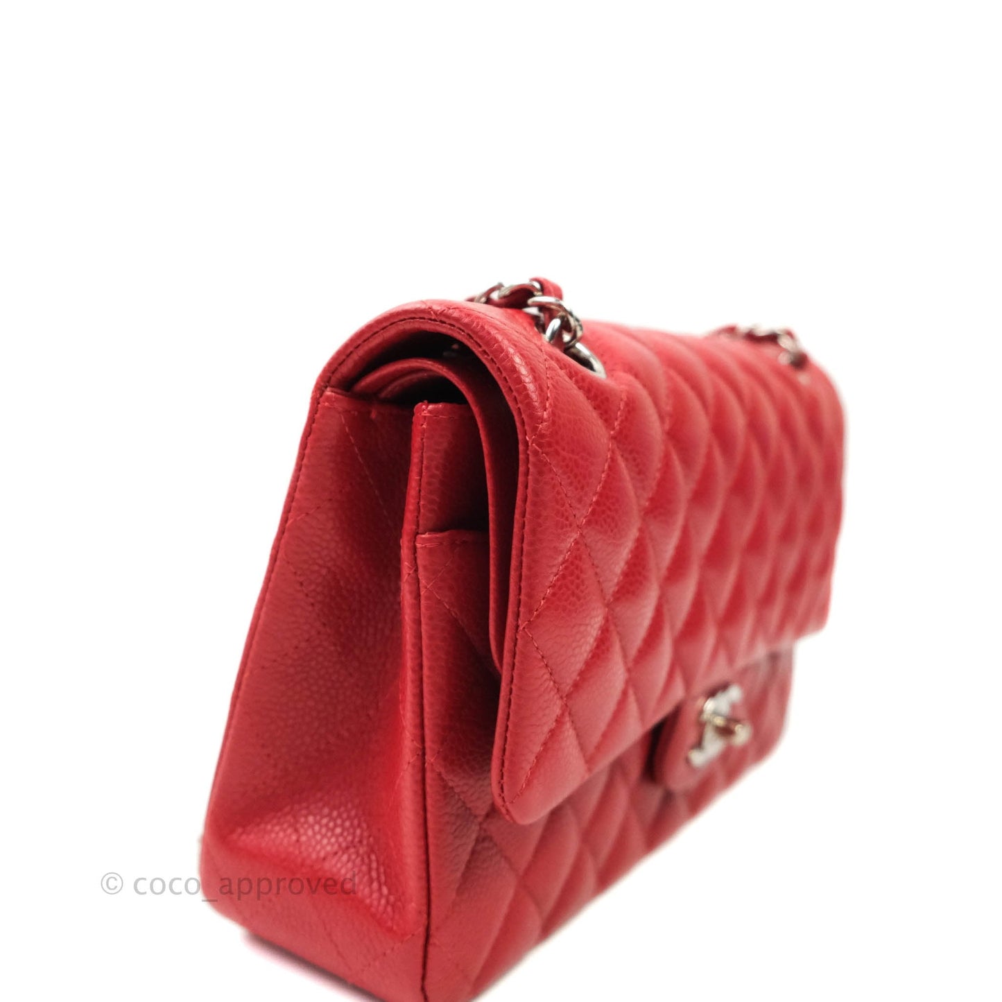 Chanel Classic M/L Medium Double Flap Red Caviar Silver Hardware