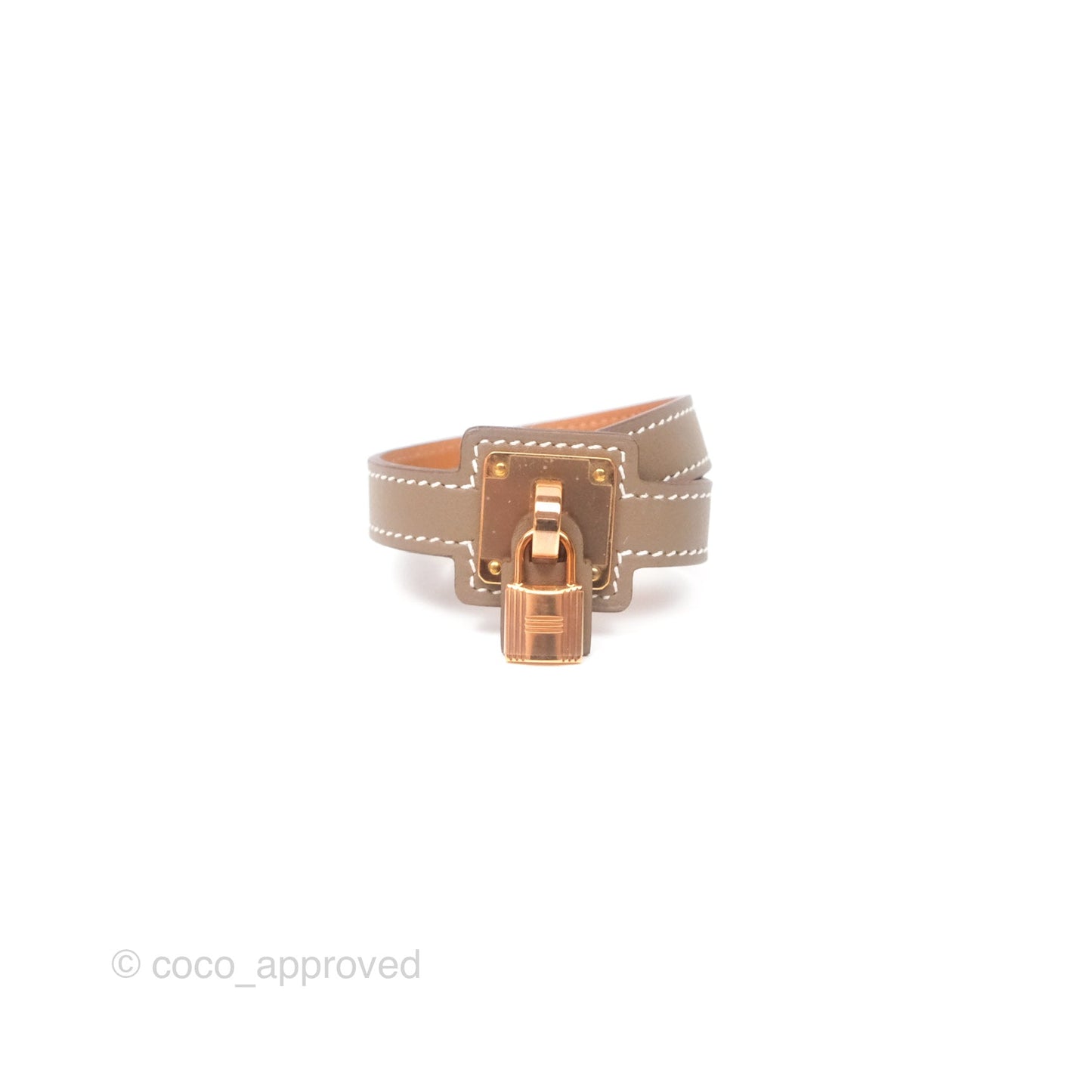 Hermès O'Kelly Double Tour Bracelet Etoupe Swift Rose Gold Hardware