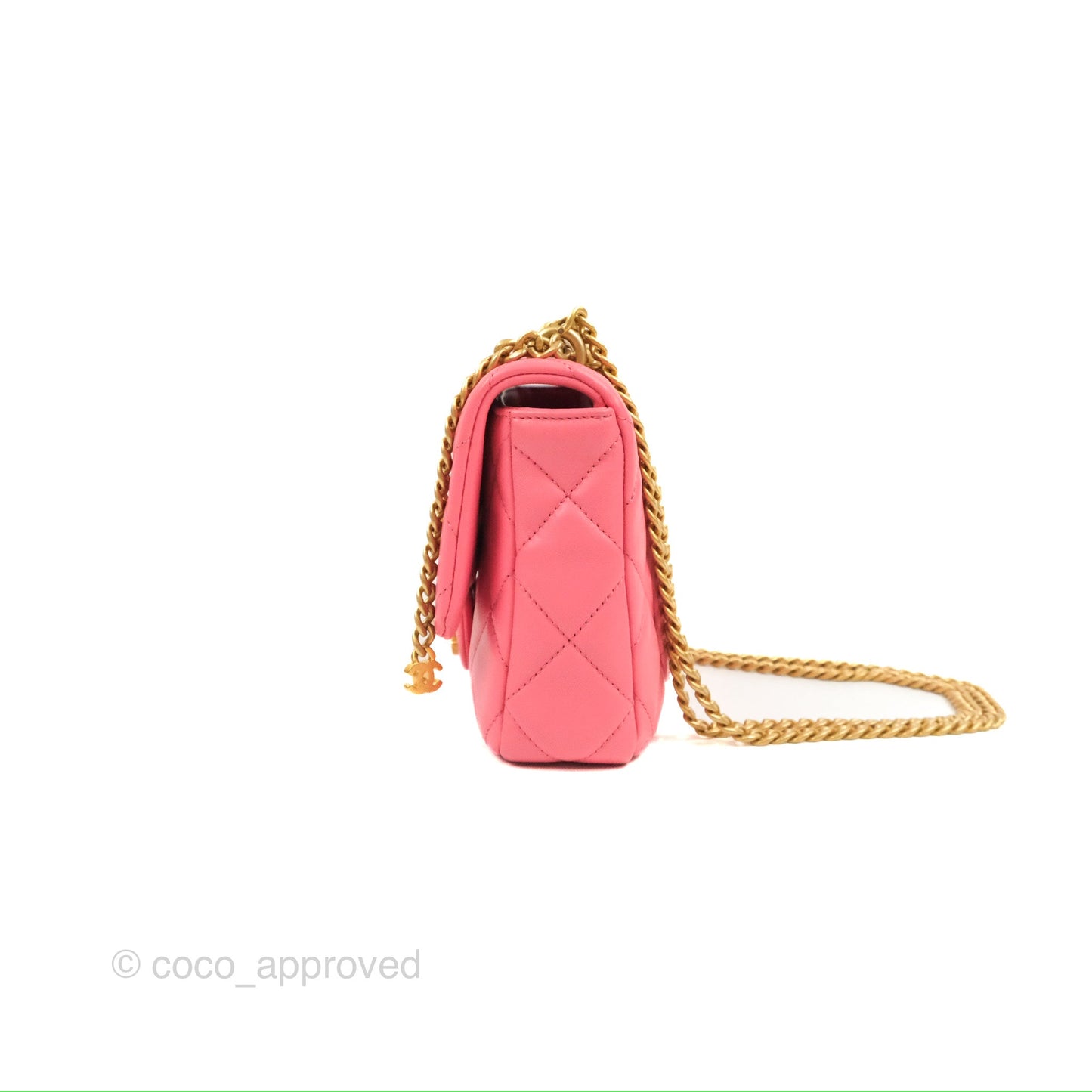 Chanel Quilted Pending CC Enamel Flap Pink Lambskin Aged Gold Hardware 22P