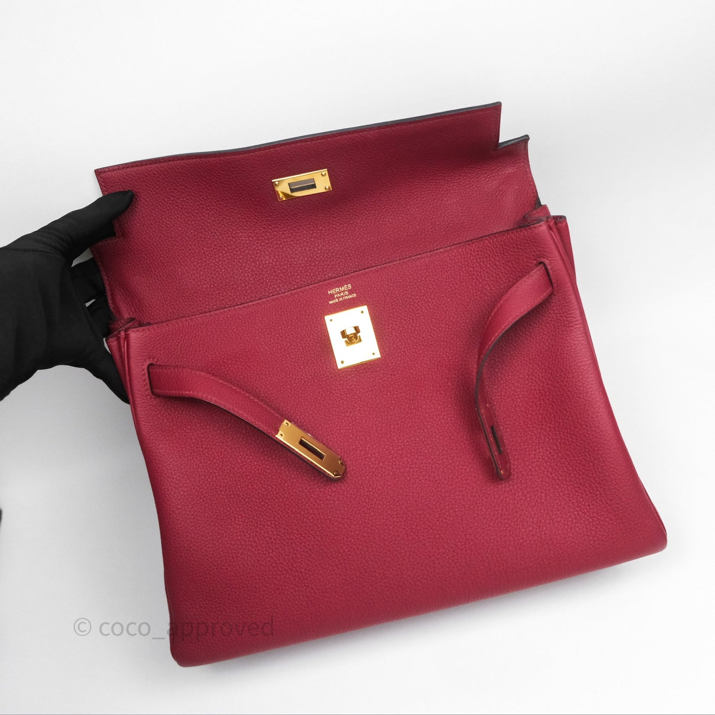 Hermès Kelly 32 Retourne Rouge Grenat K1 Togo Gold Hardware
