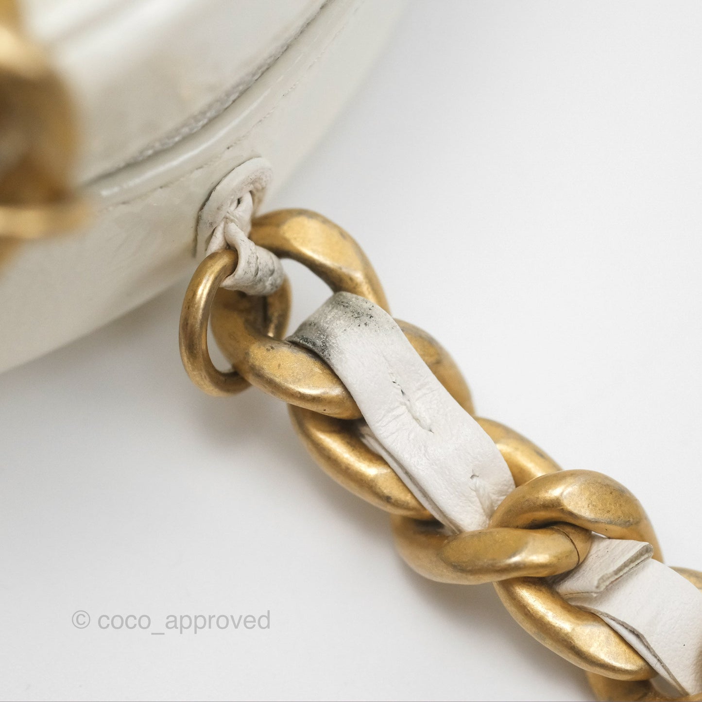 Chanel 19 Round Clutch With Chain White Glazed Calfskin Mixed Hardware