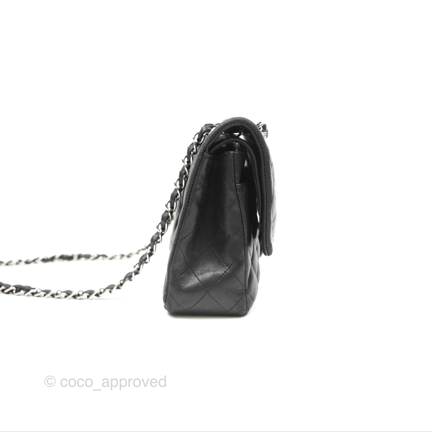 Chanel Classic M/L Medium Flap Quilted Black Lambskin Silver Hardware