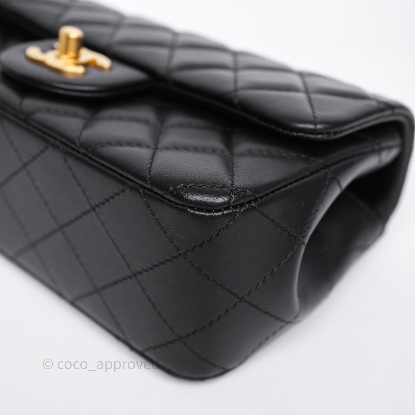 Chanel Mini Rectangular Flap with Camellia Adjustable Chain Black Lambskin Aged Gold Hardware