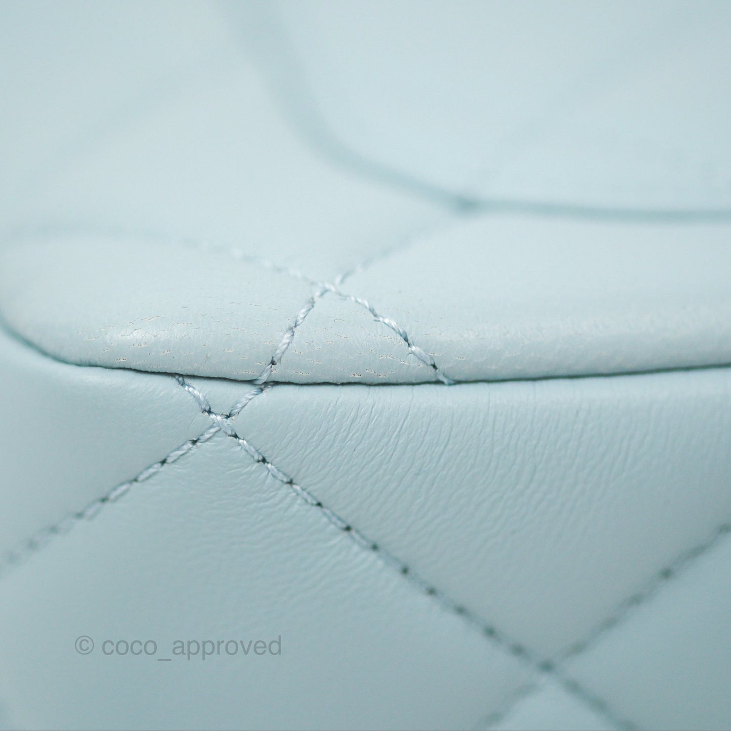 Chanel Quilted Enamel Pending CC Mini Square Flap Baby Blue Lambskin 22P