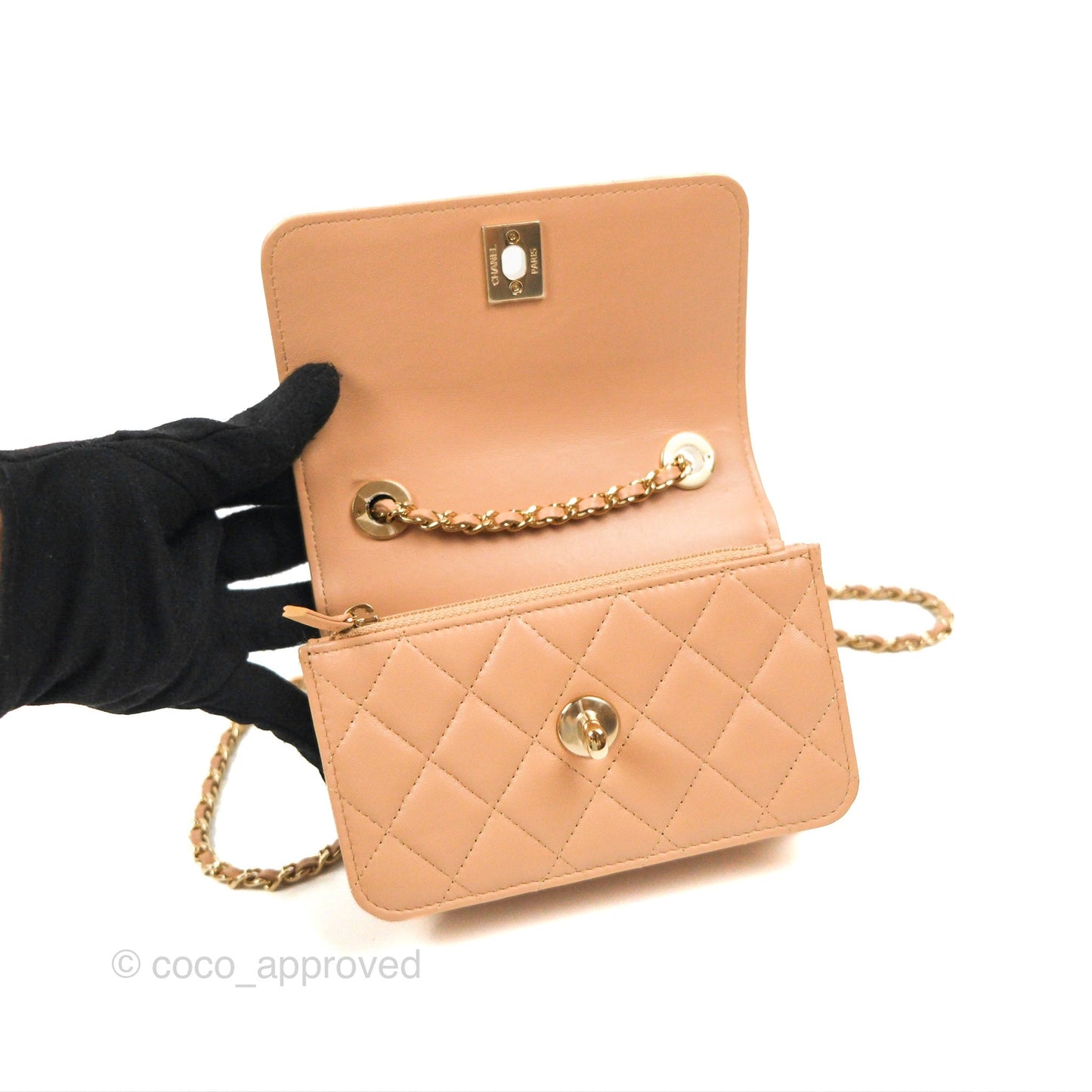Chanel Mini Trendy WOC Beige Lambskin Gold Hardware 22B