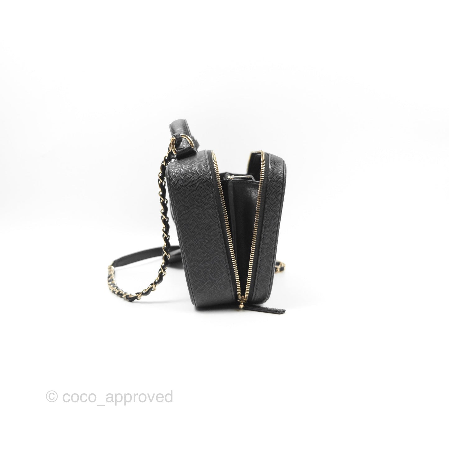 Chanel Quilted Medium CC Filigree Vanity Case Black Caviar Gold Hardware