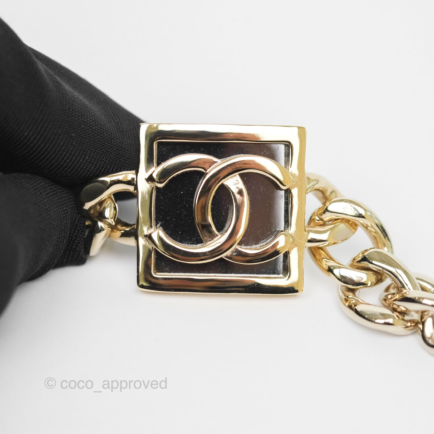 Chanel Square CC Chain Necklace Gold Tone 23B