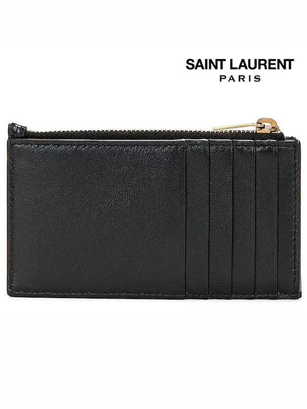 Luxury Saint Laurent Cassandre Zipped Card Wallet Black