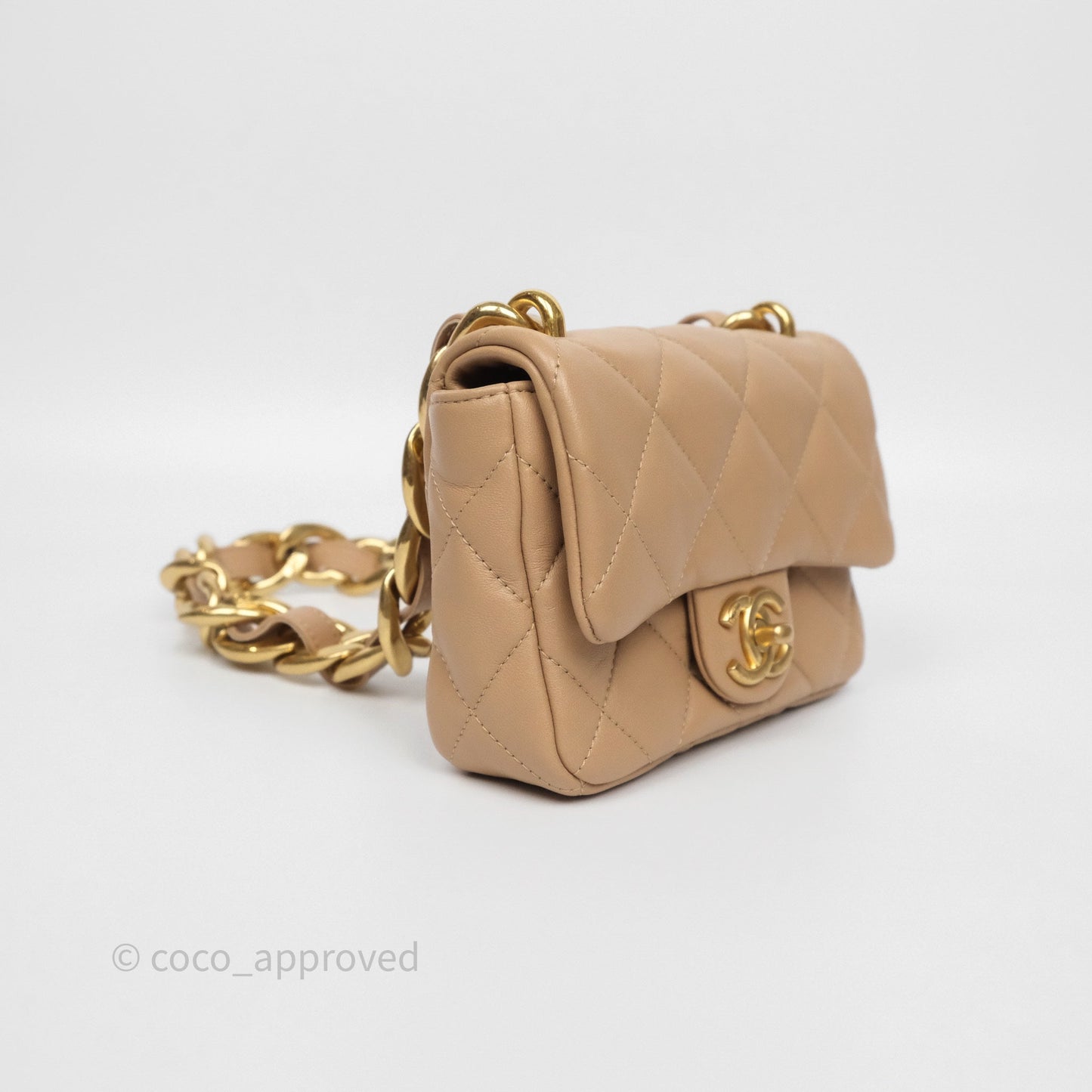 Chanel Mini CC Funky Town Flap Quilted Beige Lambskin Aged Gold Hardware