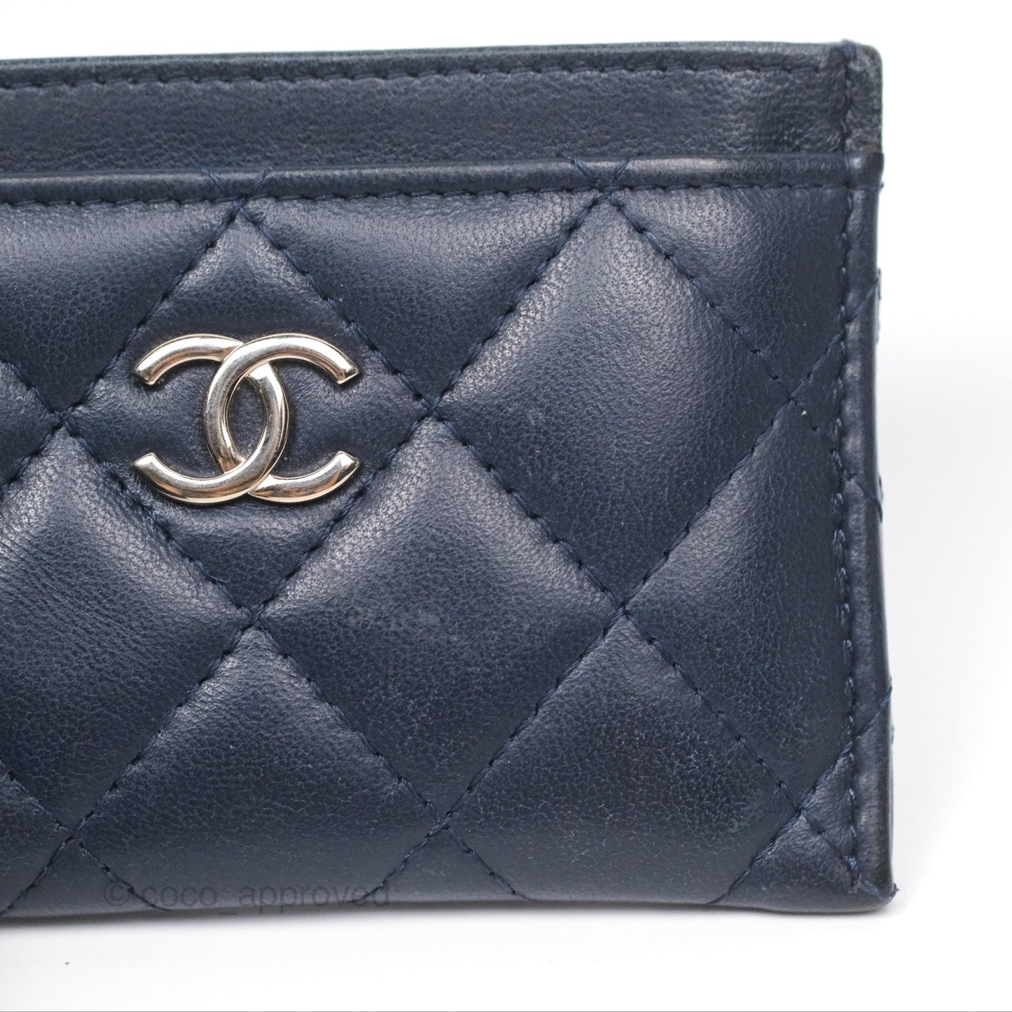 Chanel Quilted Classic Flat Card Holder Navy Sliver Hardware