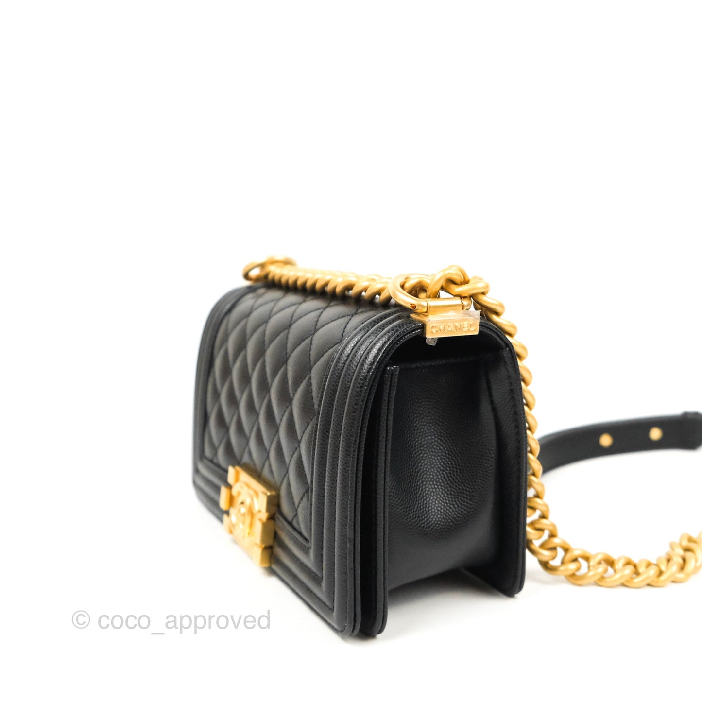 Chanel Small Boy Black Caviar Aged Gold Hardware