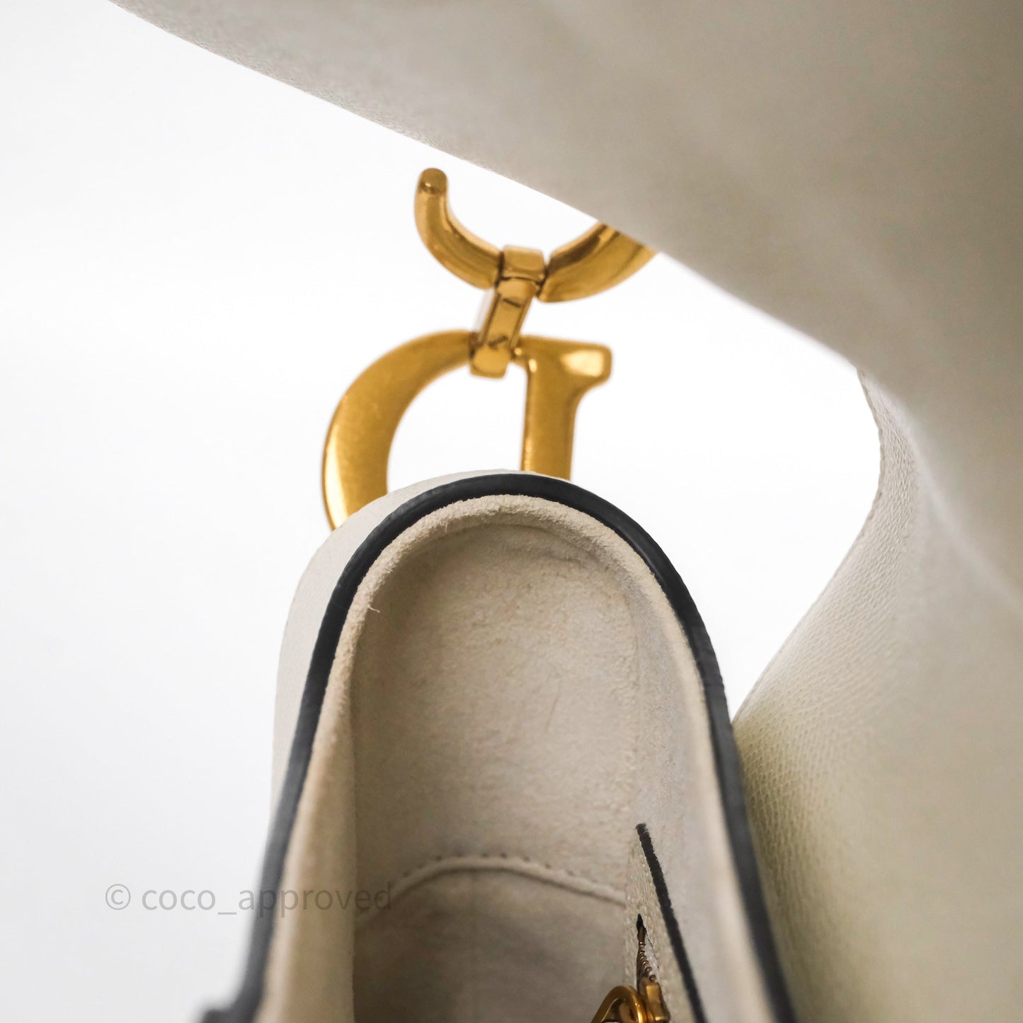 Christian Dior Saddle Bag White Grained Calfskin Gold Hardware