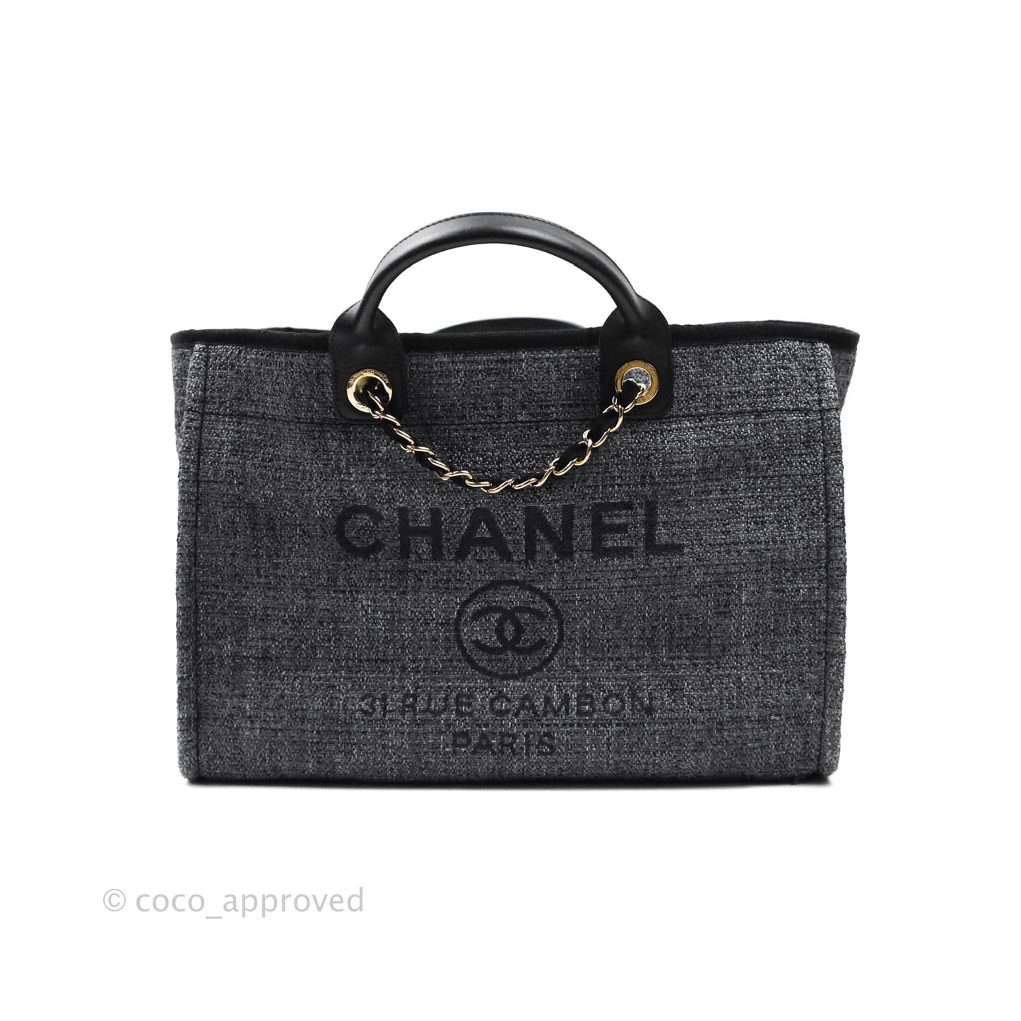 Chanel Large Deauville Charcoal Grey Canvas Gold Hardware