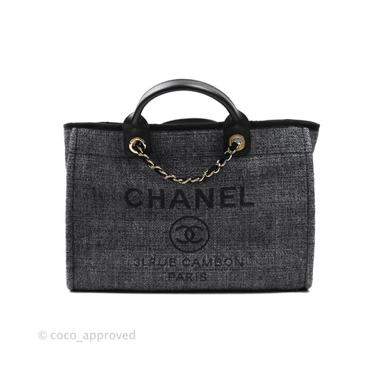 Chanel Large Deauville Charcoal Grey Canvas Gold Hardware