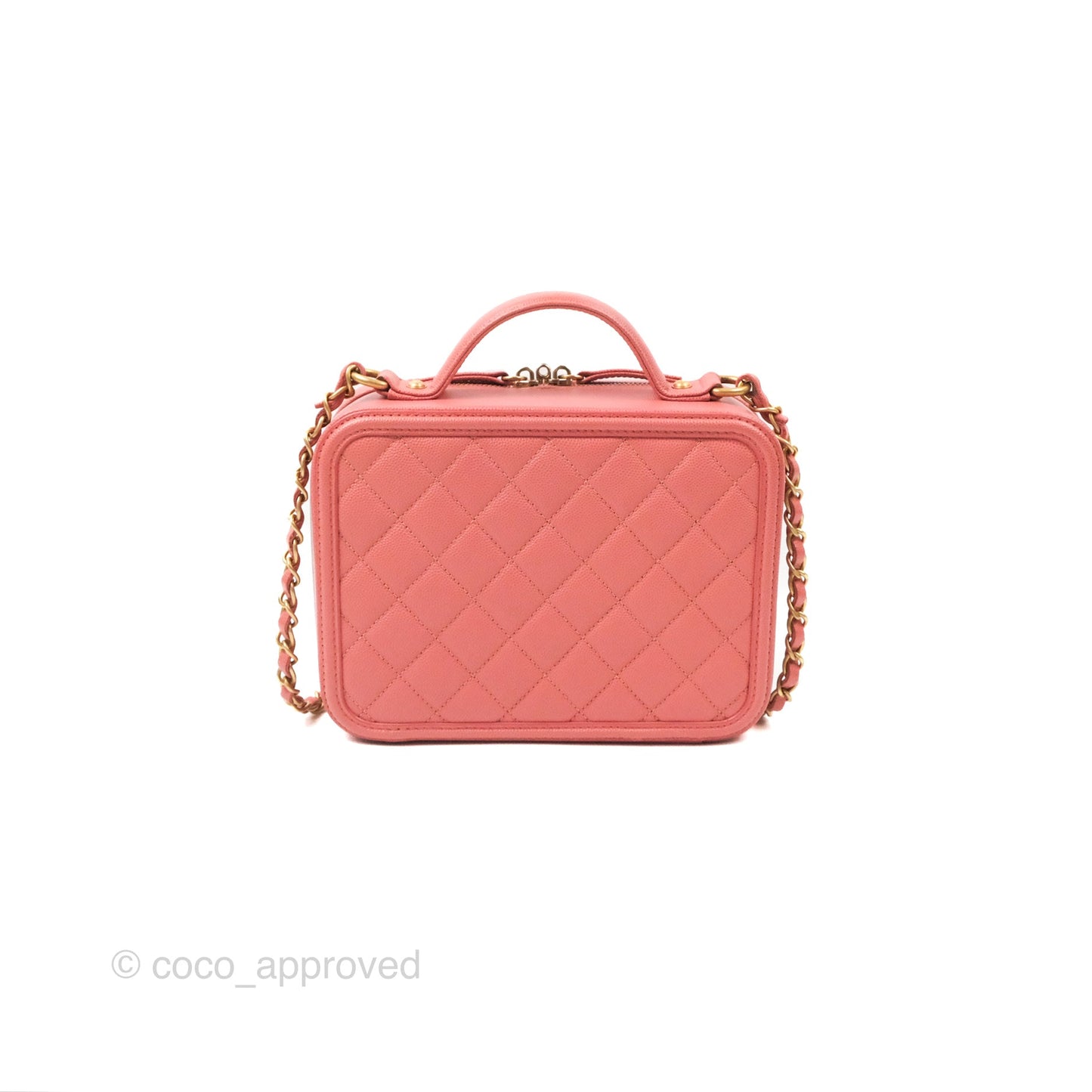 Chanel Quilted Medium CC Filigree Vanity Case Pink Caviar Gold Hardware