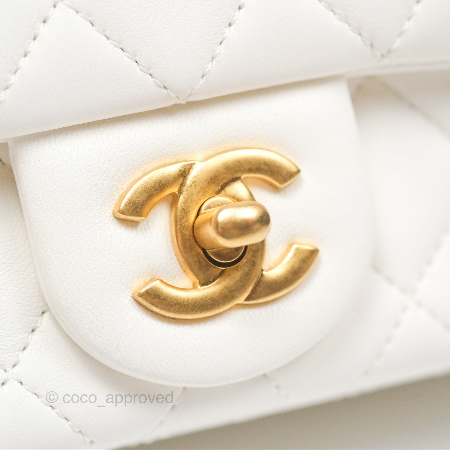 Chanel Mini Rectangular Pearl Crush Quilted White Lambskin Aged Gold Hardware