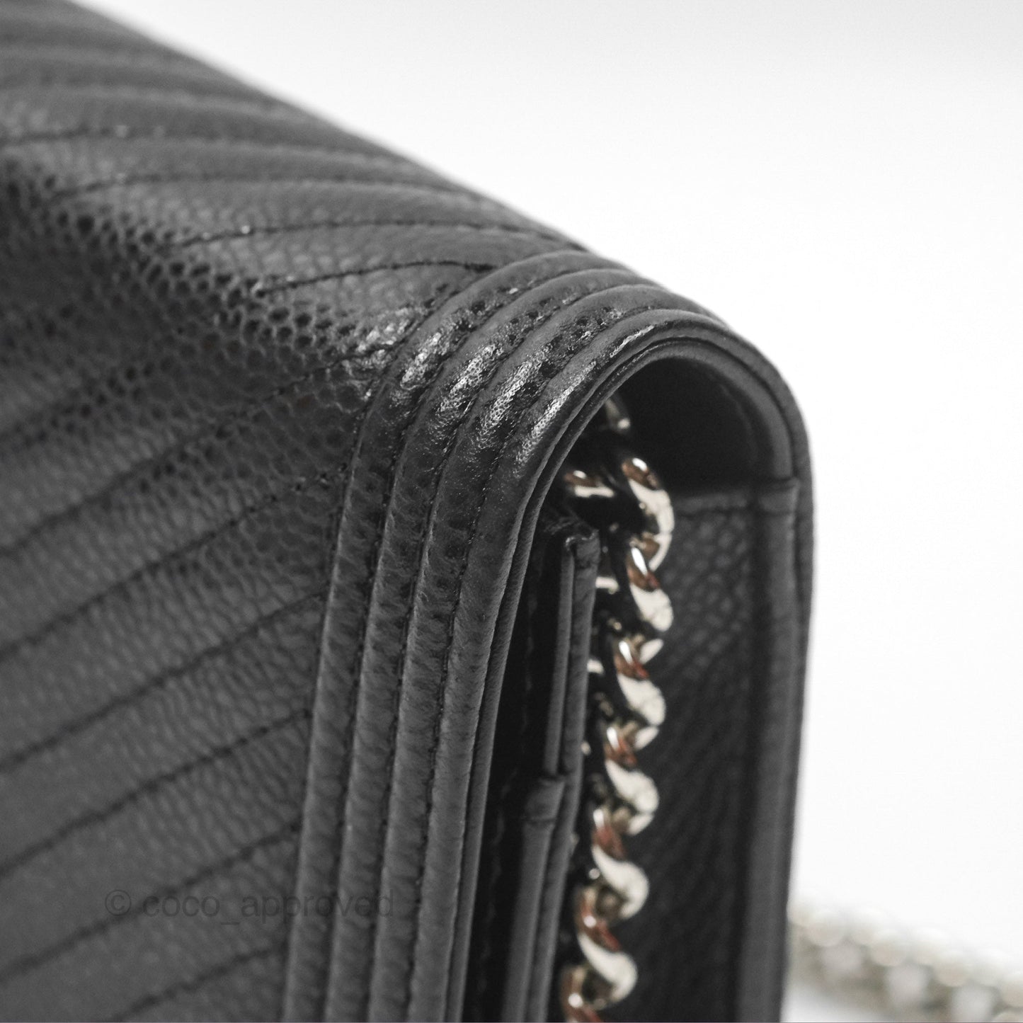 Chanel Chevron Boy Wallet on Chain WOC Black Caviar Silver Hardware