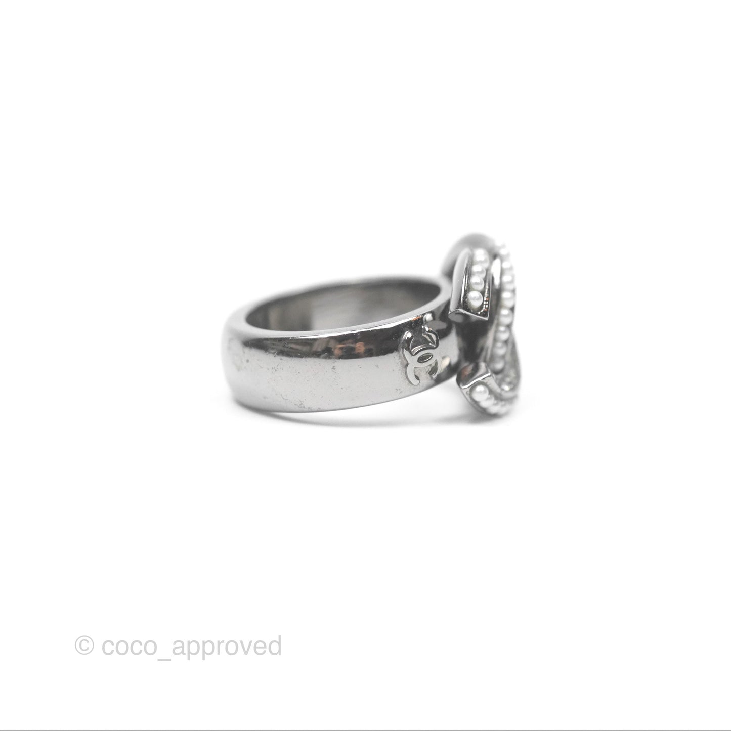 Chanel CC Ring Brushed Silver Tone 10A