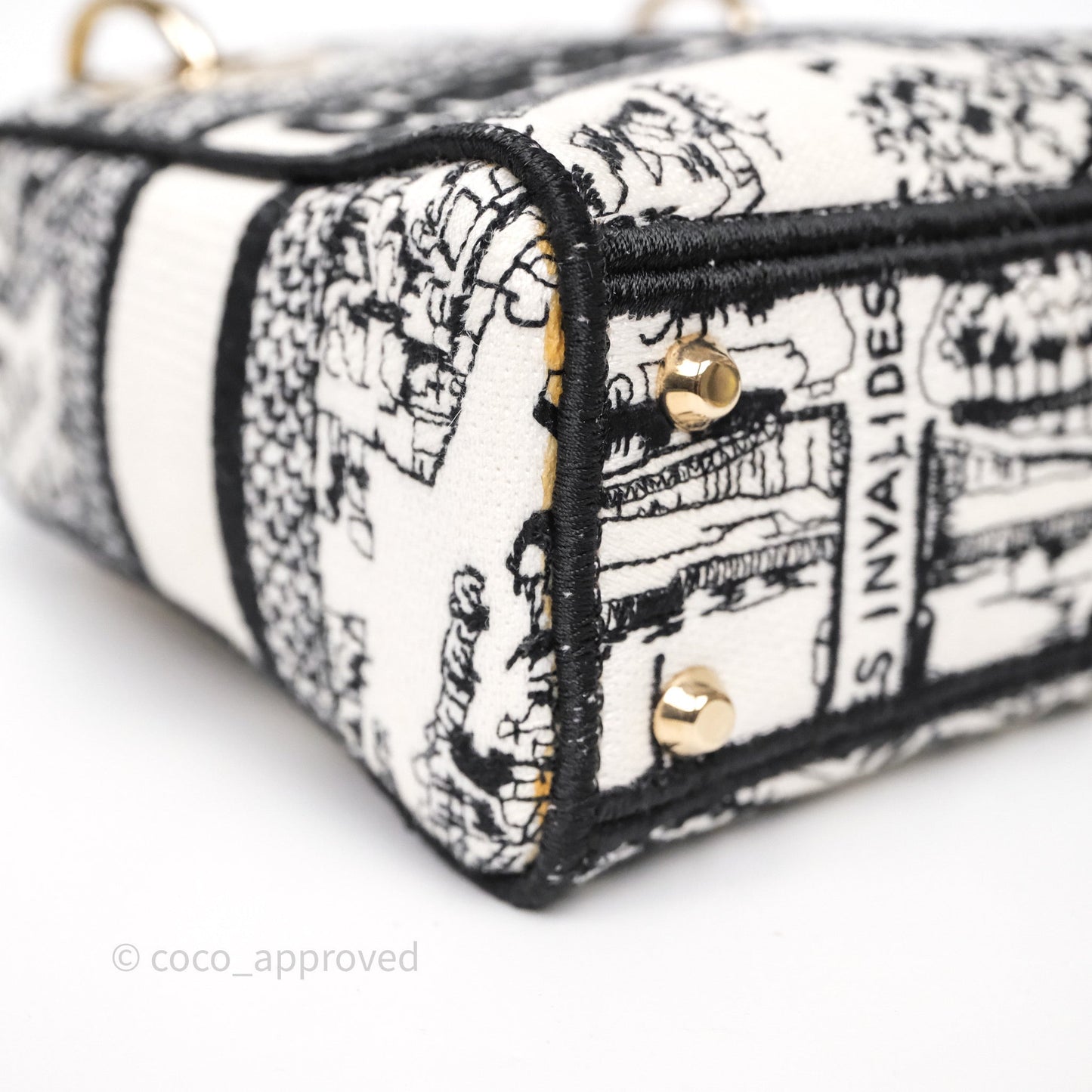 Christian Dior Mini Lady D-Lite Bag White/ Black Plan de Paris Embroidered