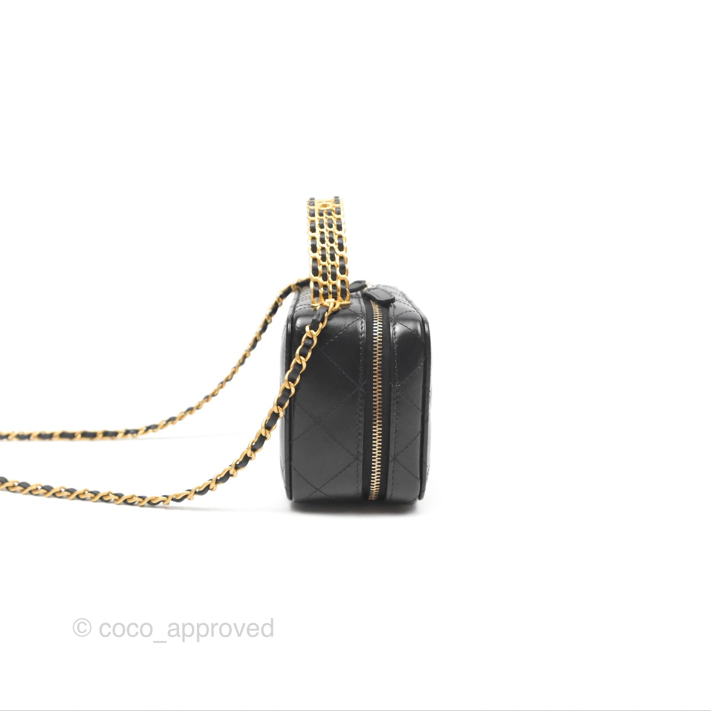 Chanel Top Handle Vanity Case Black Shiny Lambskin Aged Gold Hardware