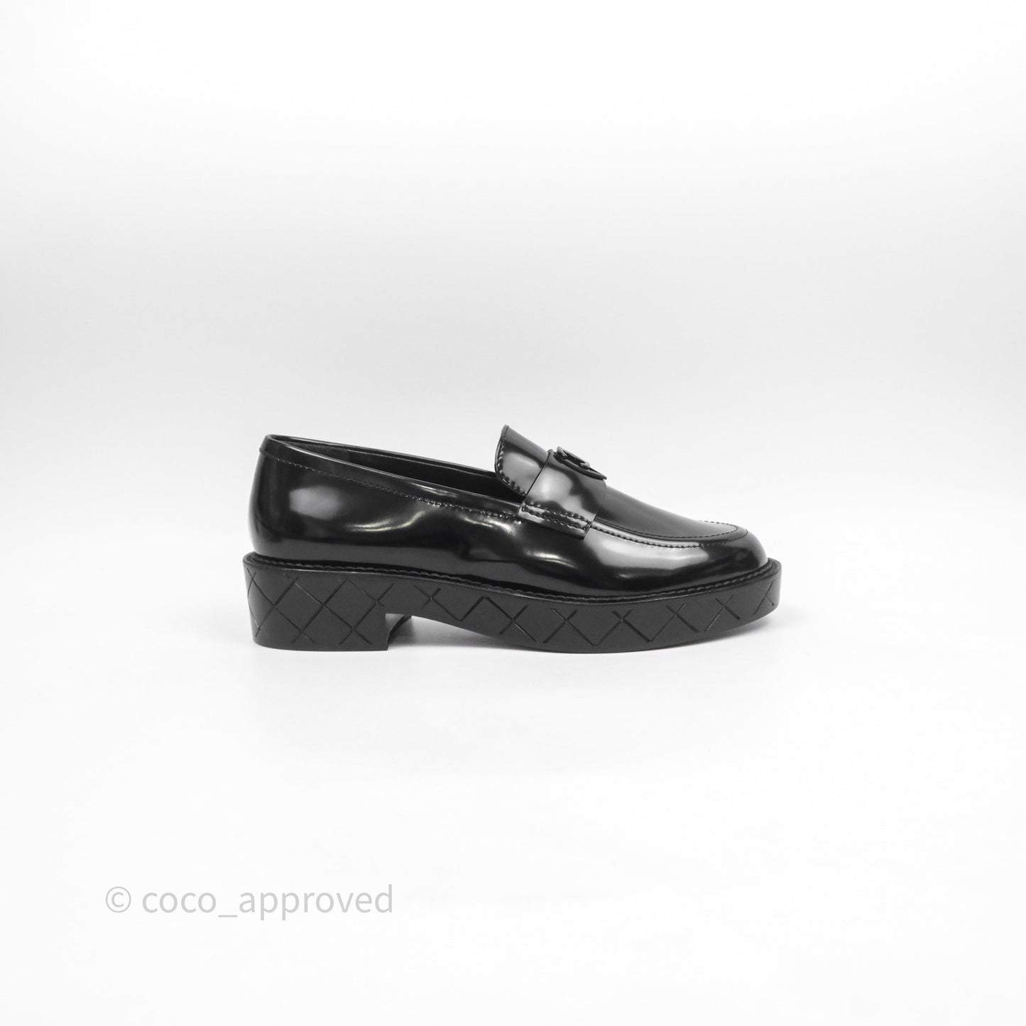 Chanel Shiny Calfskin So Black CC Mocassin Loafers Size 38.5