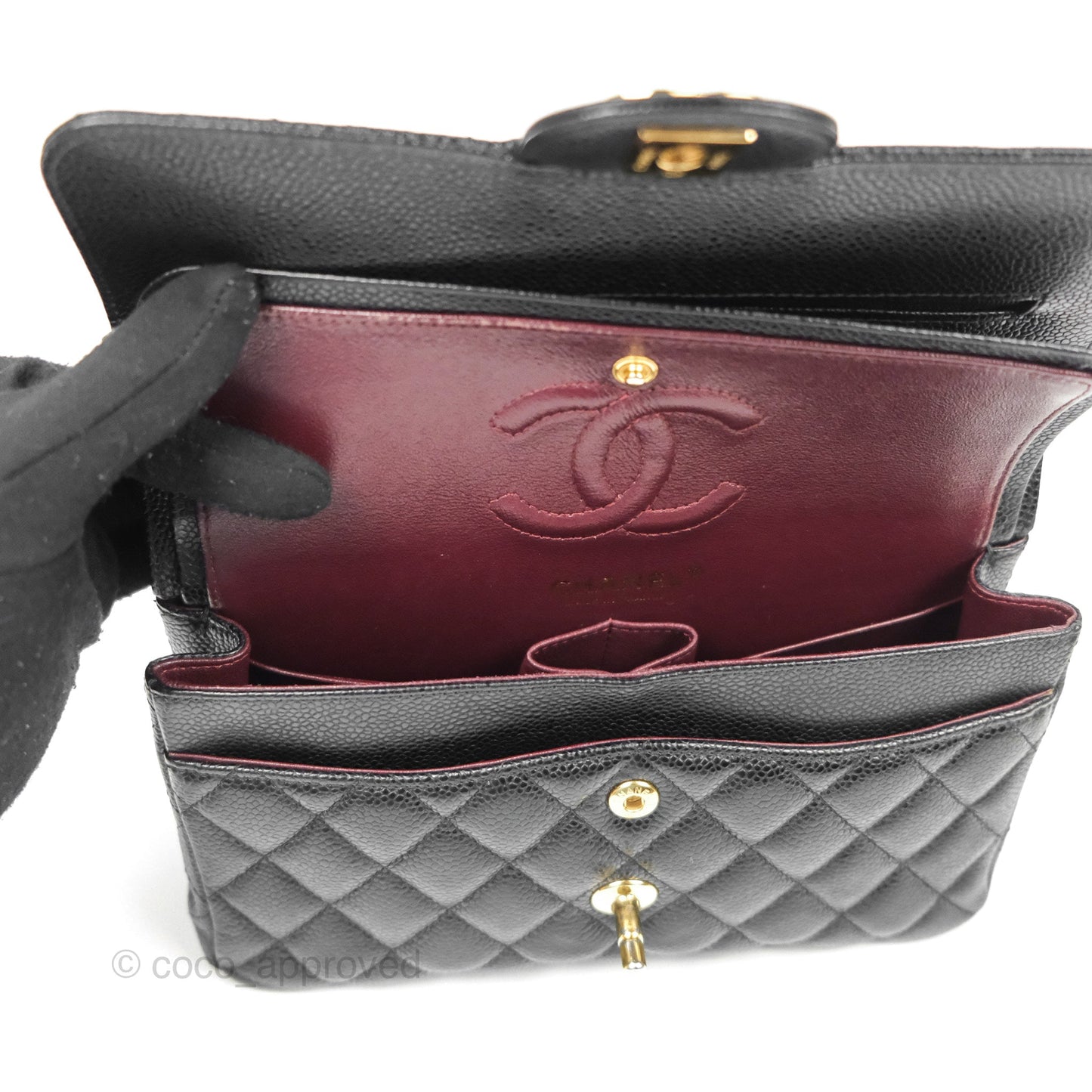 Chanel Small Classic Flap Quilted Black Caviar Gold Hardware
