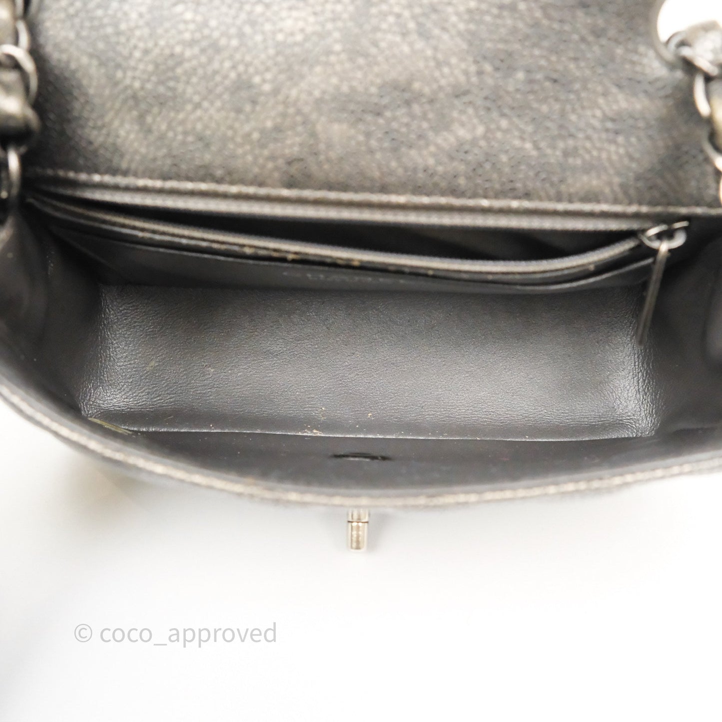 Chanel Mini Rectangular Quilted Metallic Grey Caviar Ruthenium Hardware