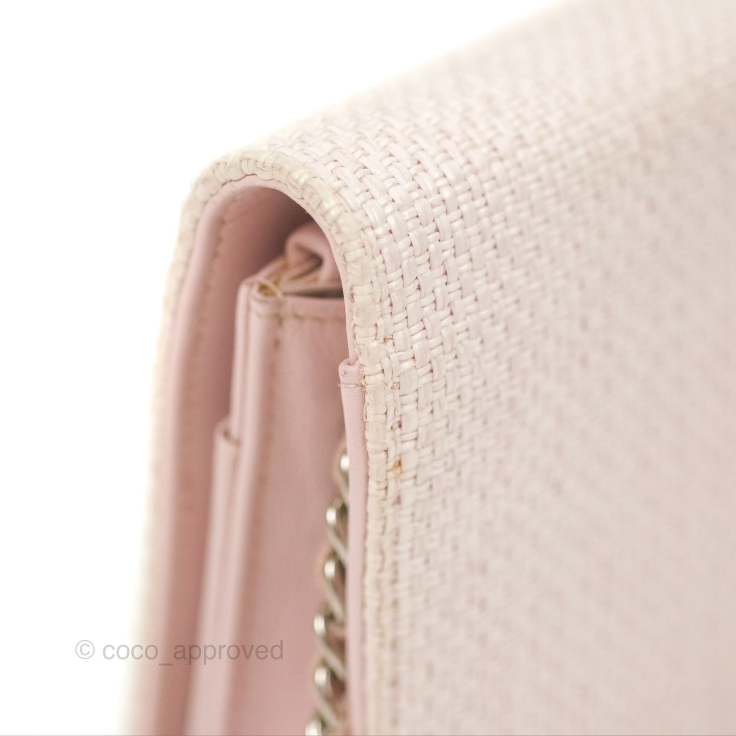 Chanel Deauville Wallet On Chain WOC Pink Canvas Silver Hardware