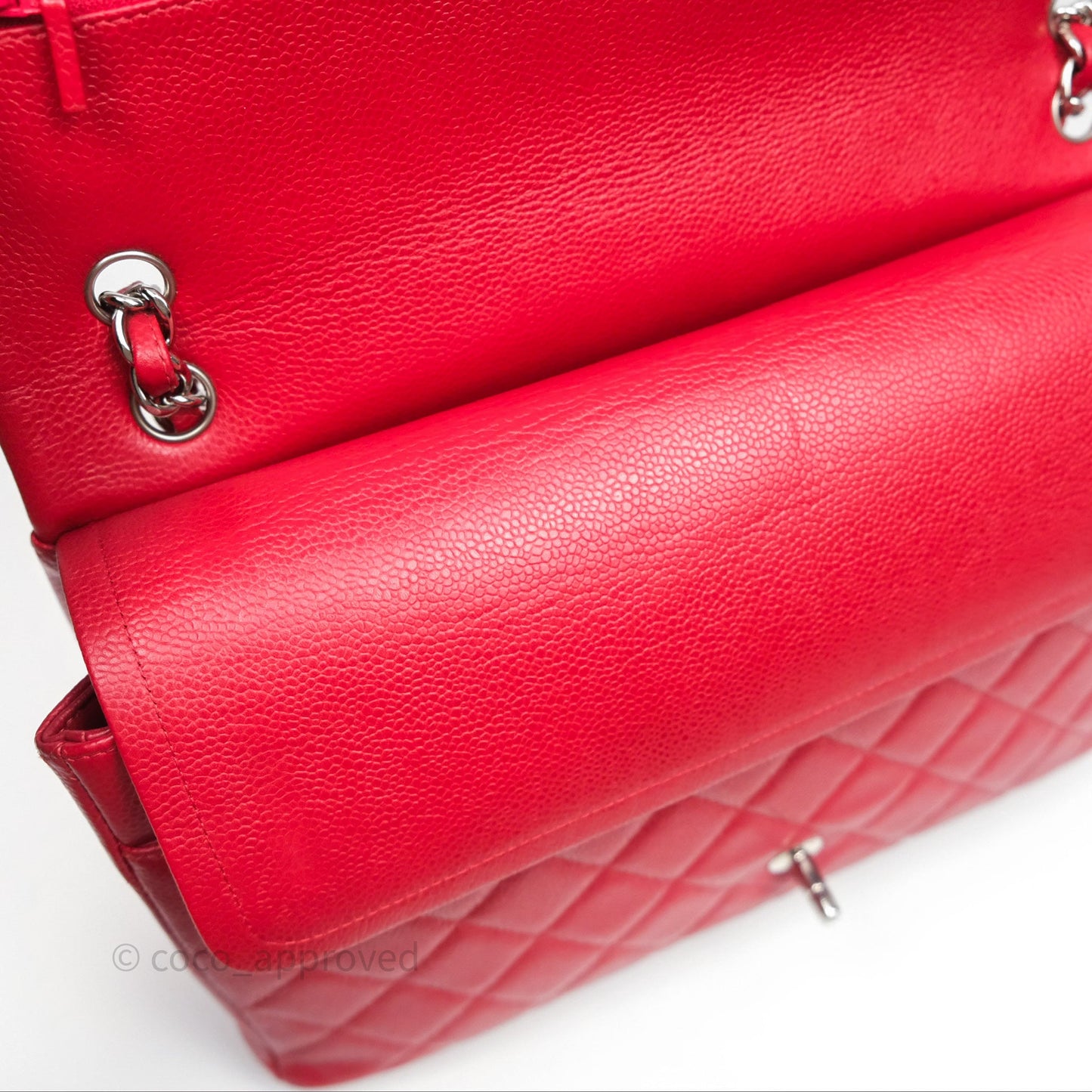 Chanel Quilted Maxi Double Flap Red Caviar Silver Hardware⁣⁣