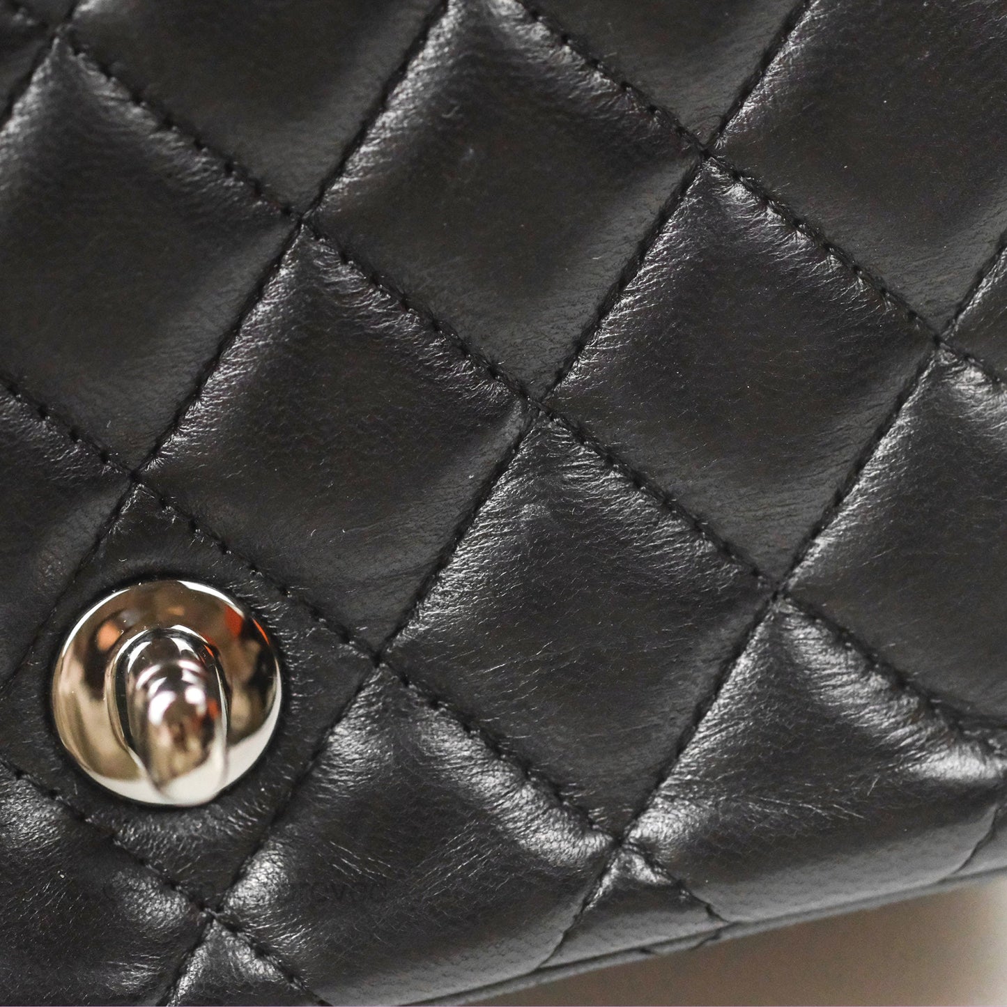 Chanel Mini Square Black Lambskin Dark Silver Hardware
